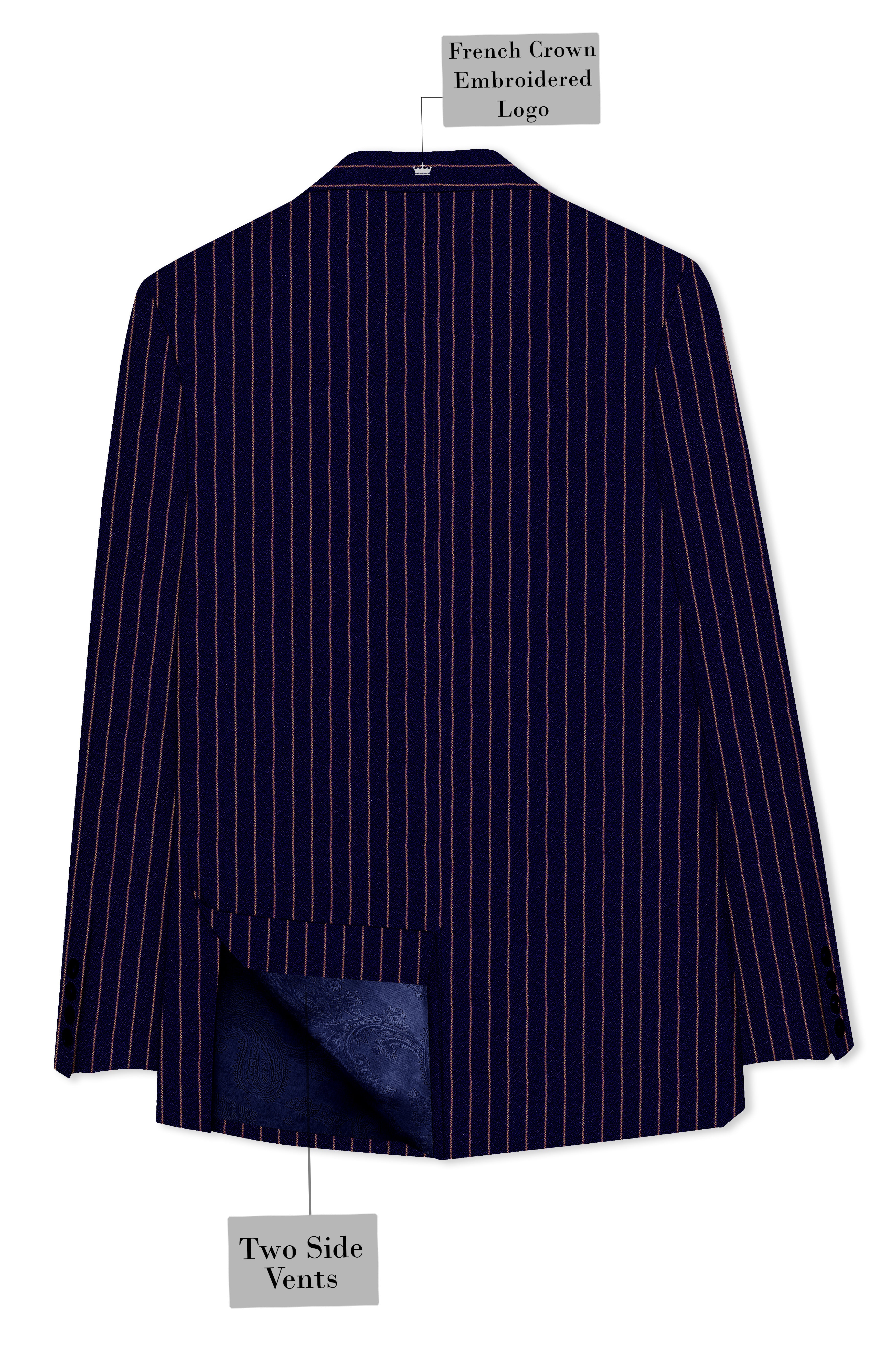 Tuna Navy Blue with Coral Reef Brown Striped Double-Breasted Suit