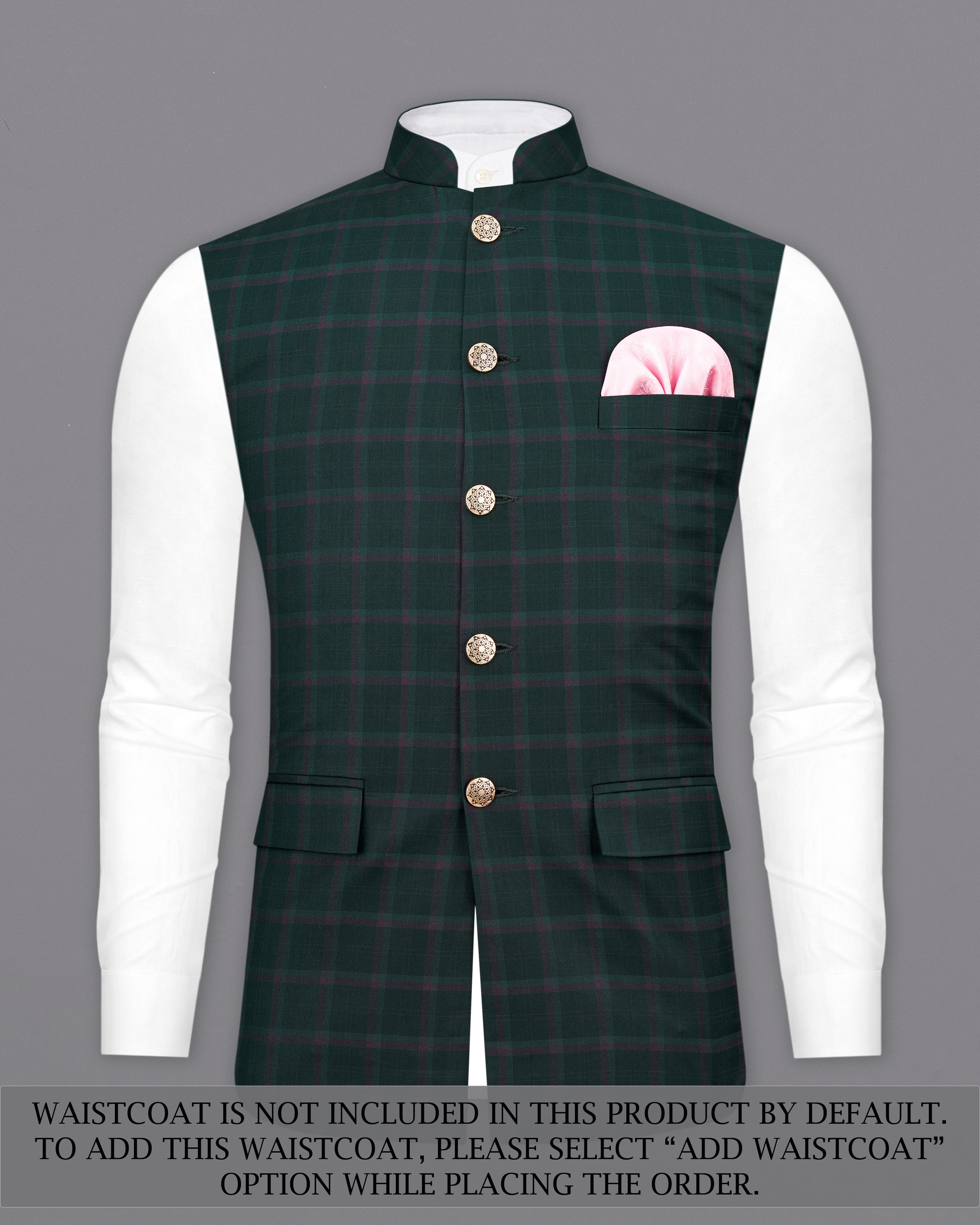 Timber Green Plaid Cross-Placket Bandhgala Suit