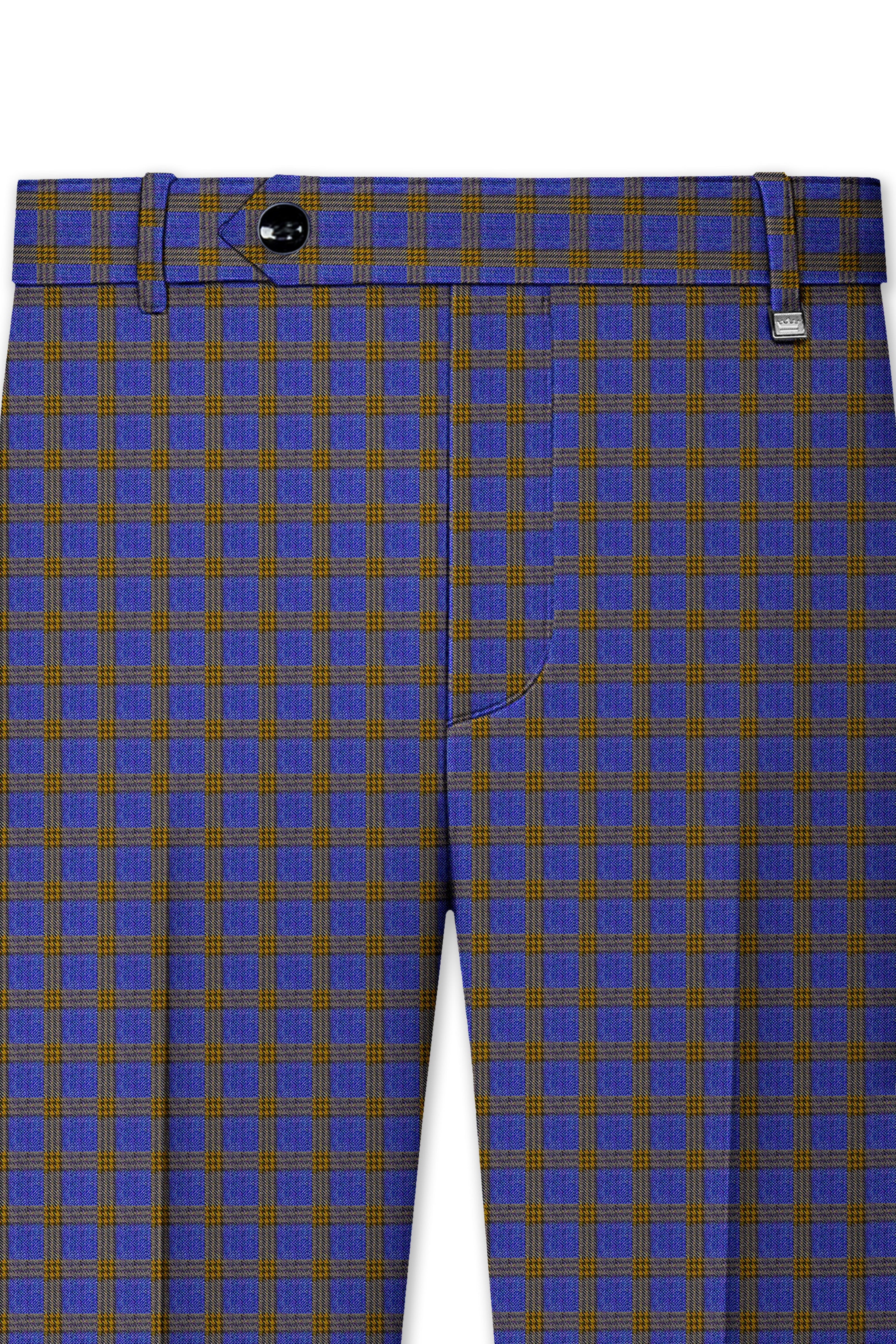 Twilight Blue with Alpine Brown Plaid Cross Placket Bandhgala Suit