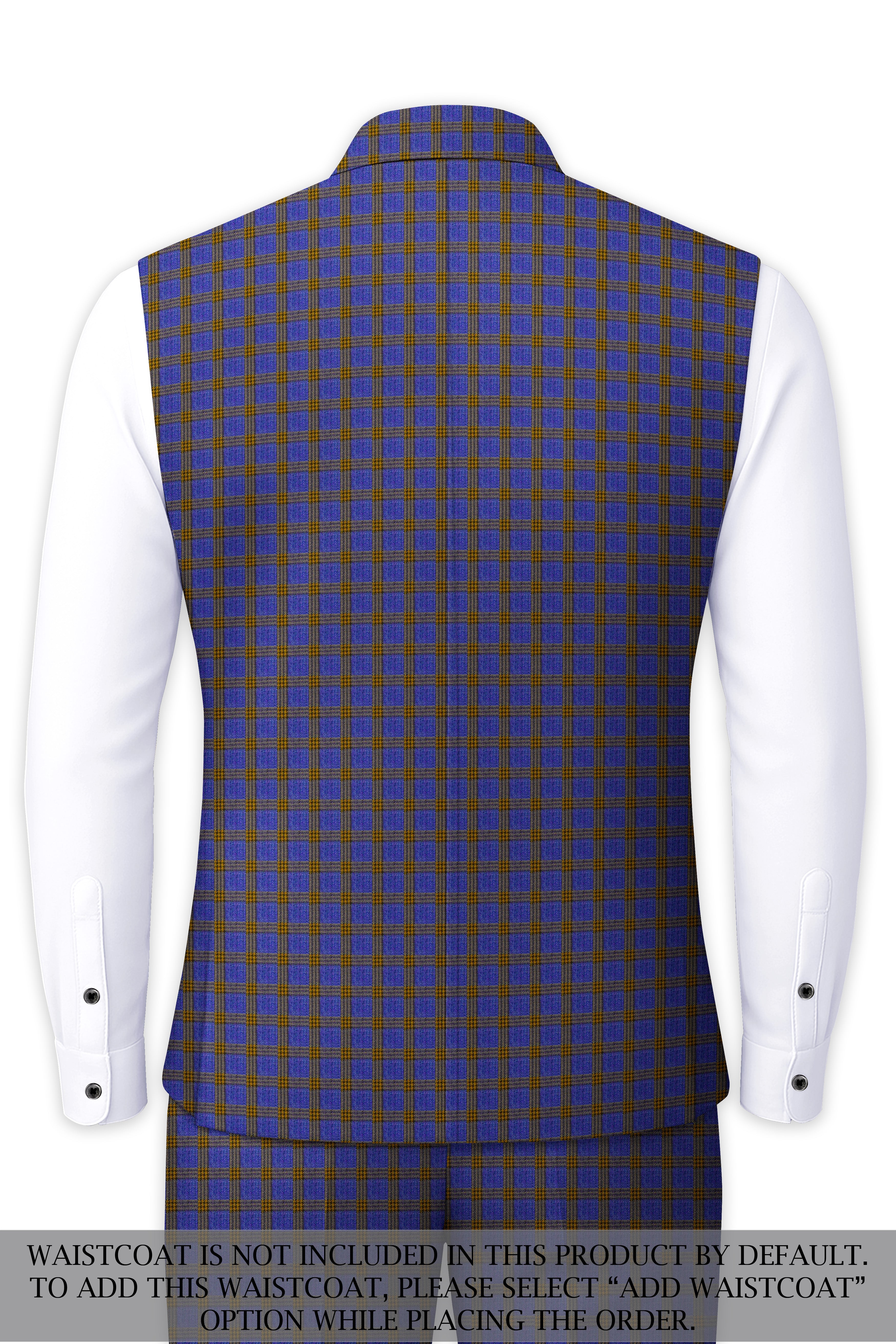 Twilight Blue with Alpine Brown Plaid Cross Placket Bandhgala Suit