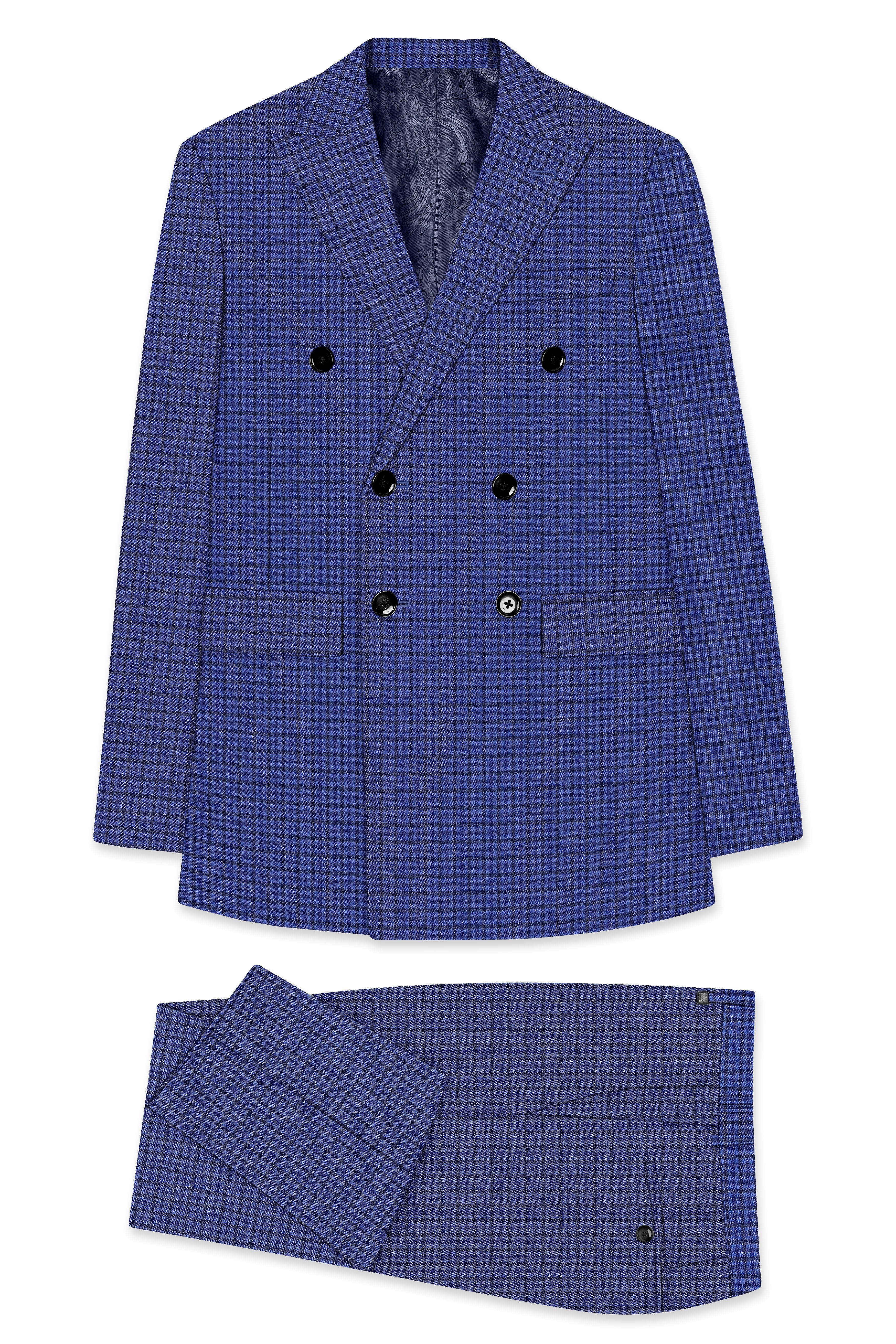 Victoria Blue Gingham Checkered Double Breasted Suit