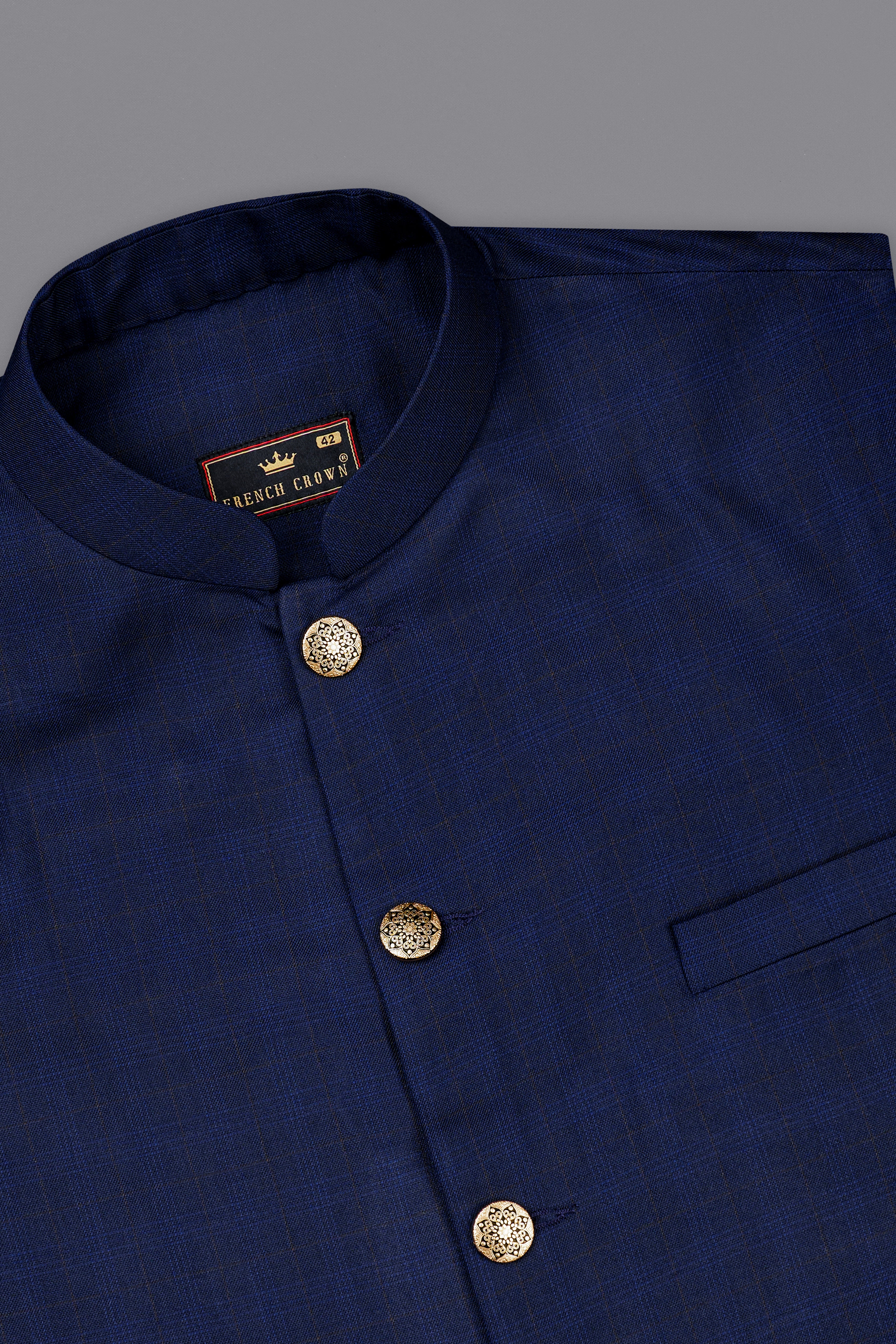 Tuna Blue Windowpane Cross Placket Bandhgaala Suit