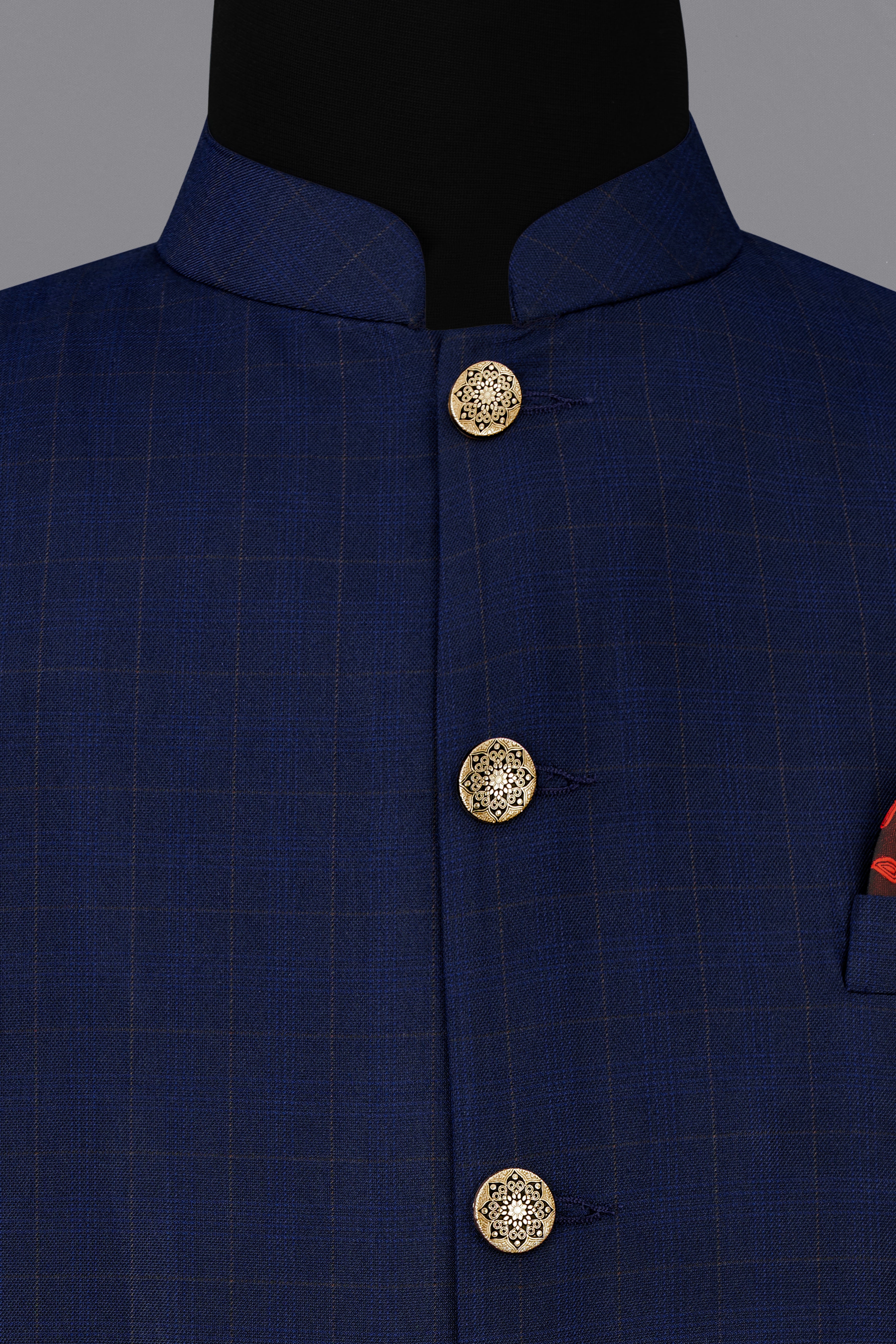 Tuna Blue Windowpane Cross Placket Bandhgaala Suit