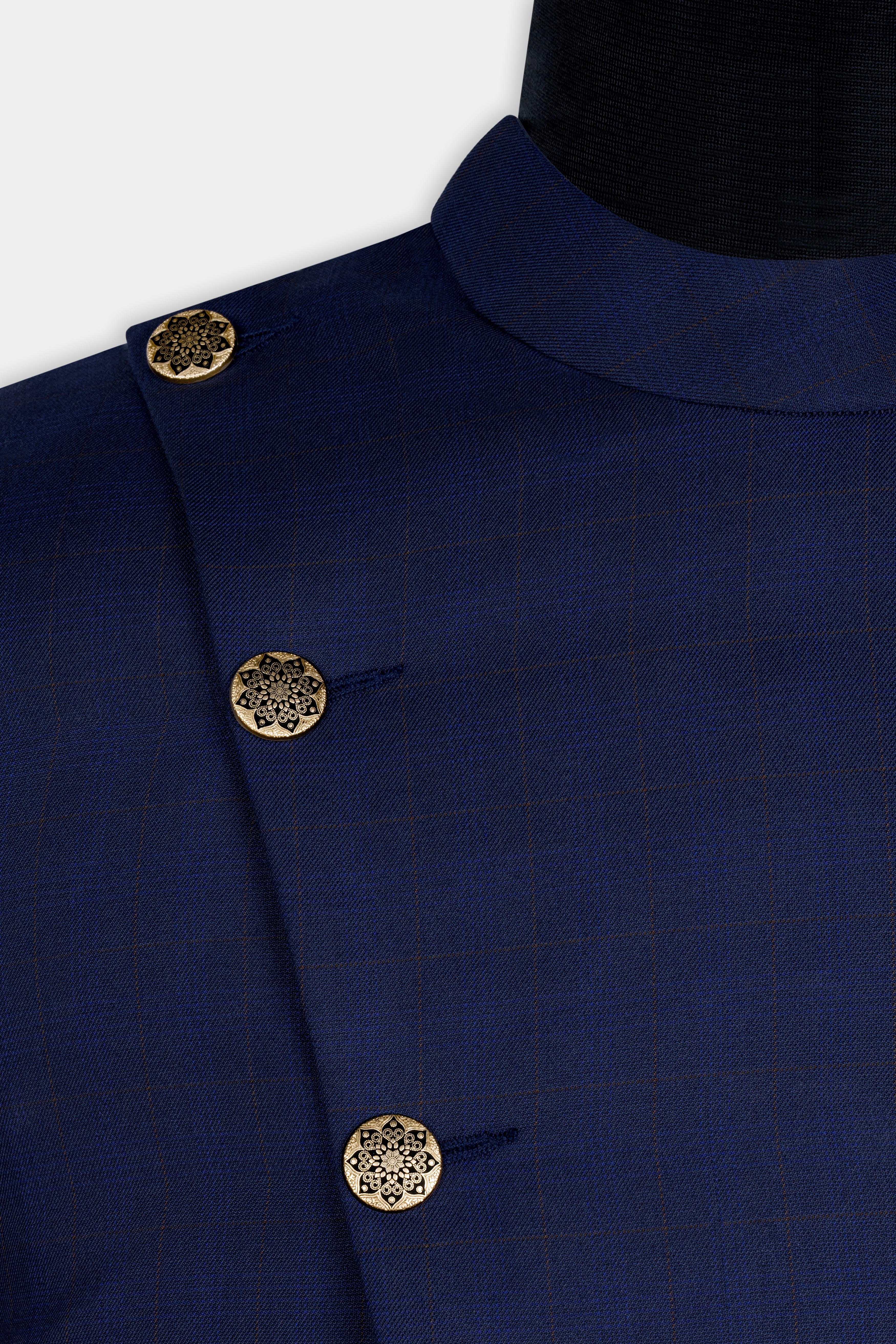 Tuna Blue Windowpane Cross Placket Bandhgaala Suit