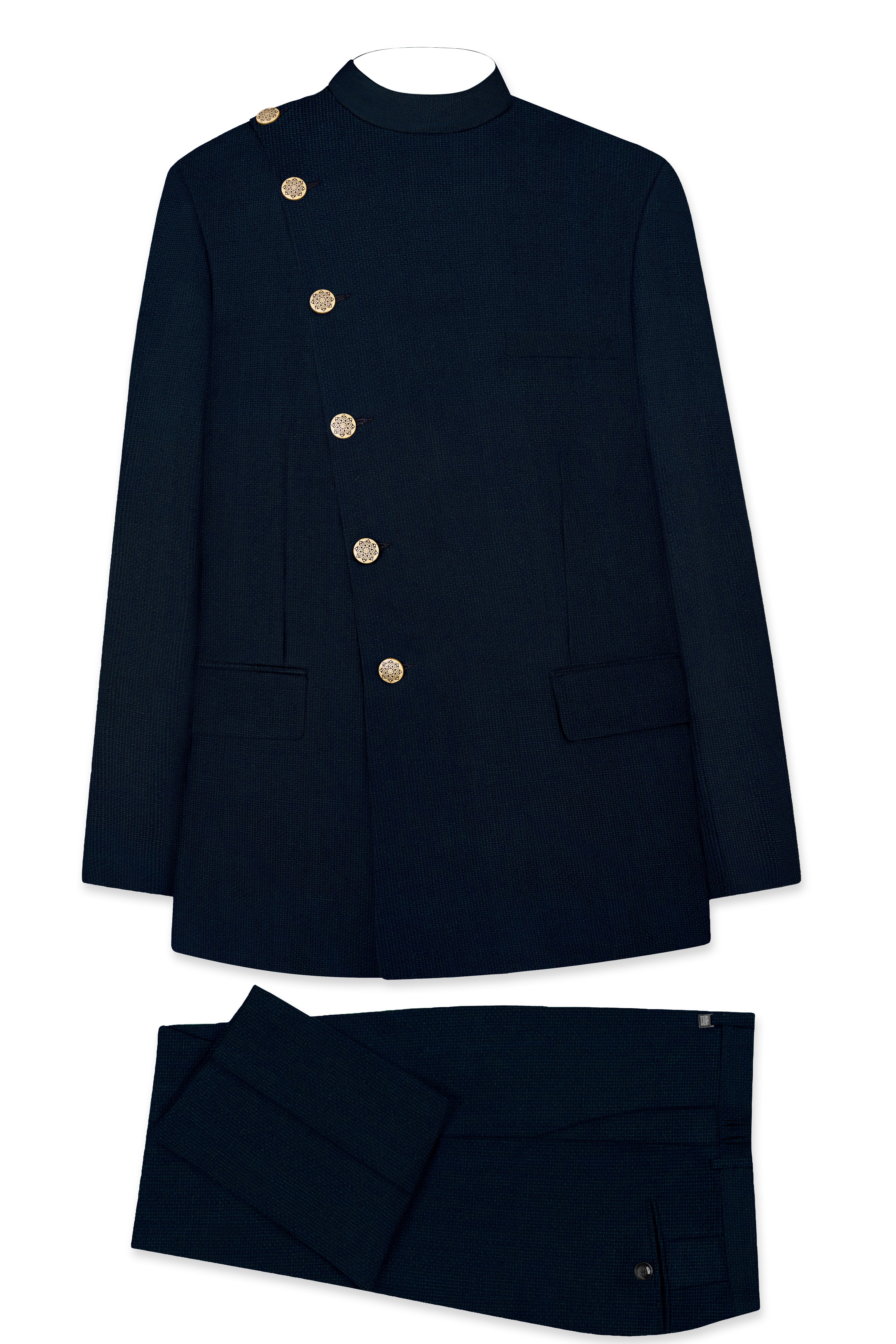 Firefly Navy Blue Premium Cotton Cross Placket Bandhgala Suit