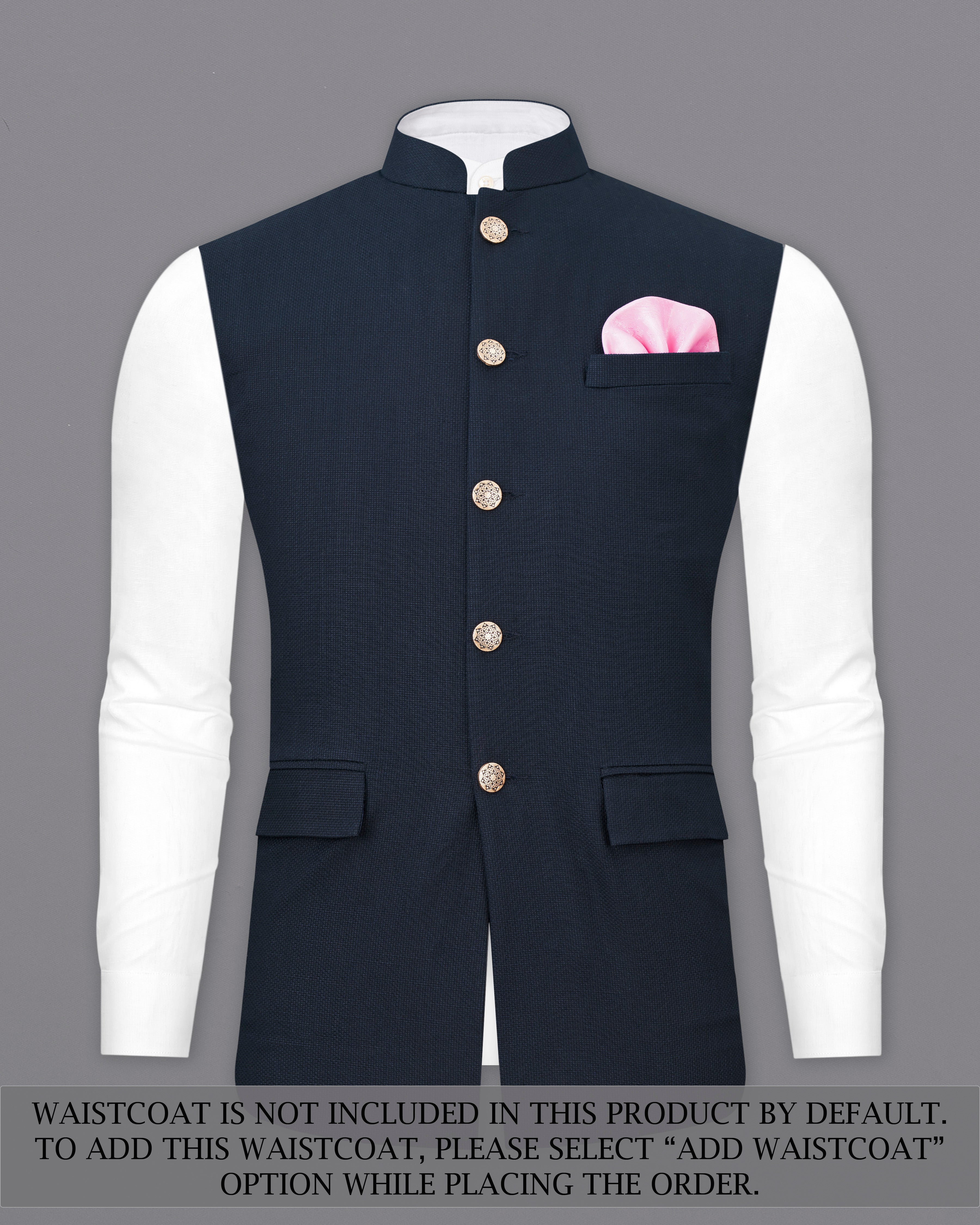 Firefly Navy Blue Premium Cotton Cross Placket Bandhgala Suit