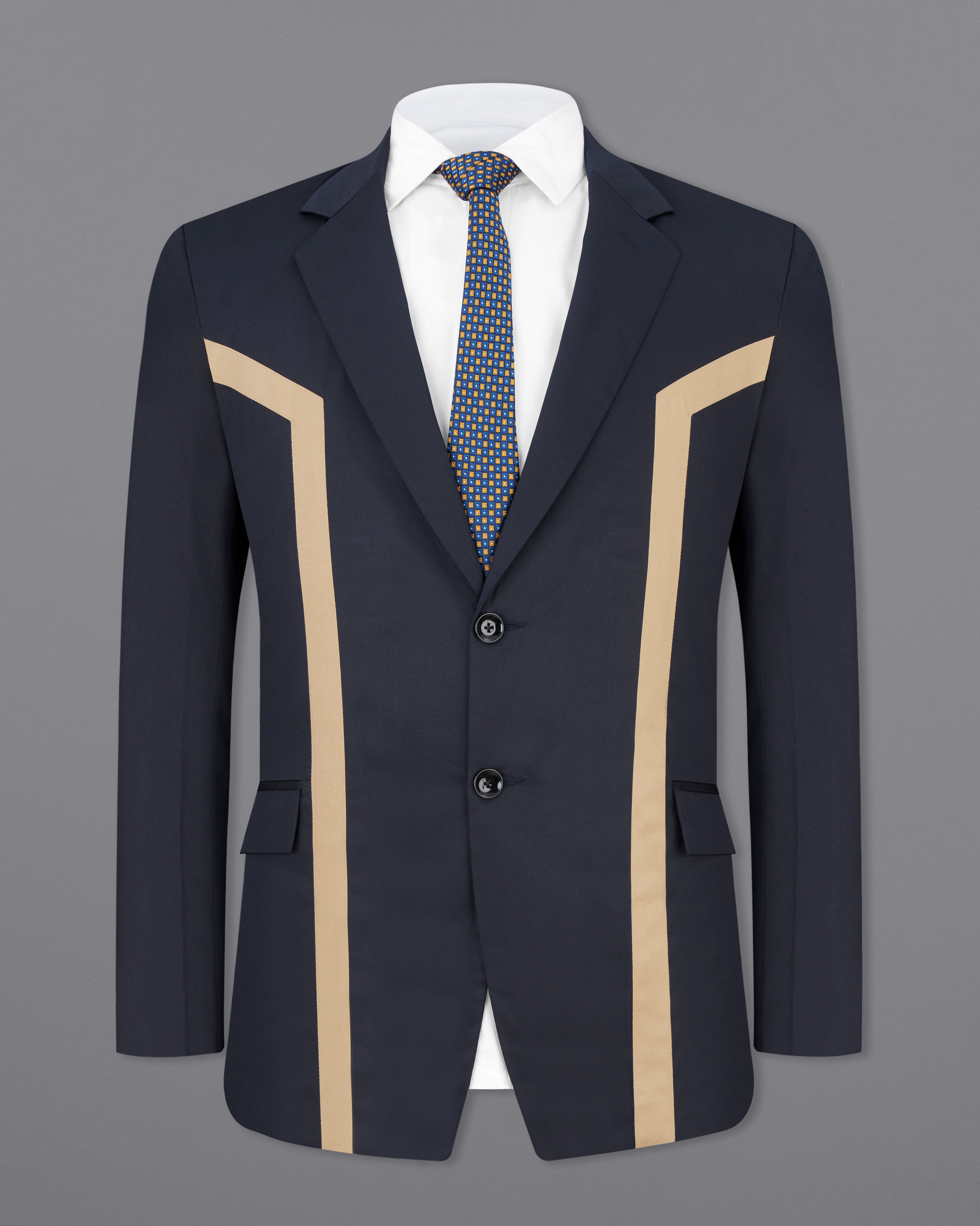Thunder Blue with Brown Patch Work Premium Cotton Designer Suit