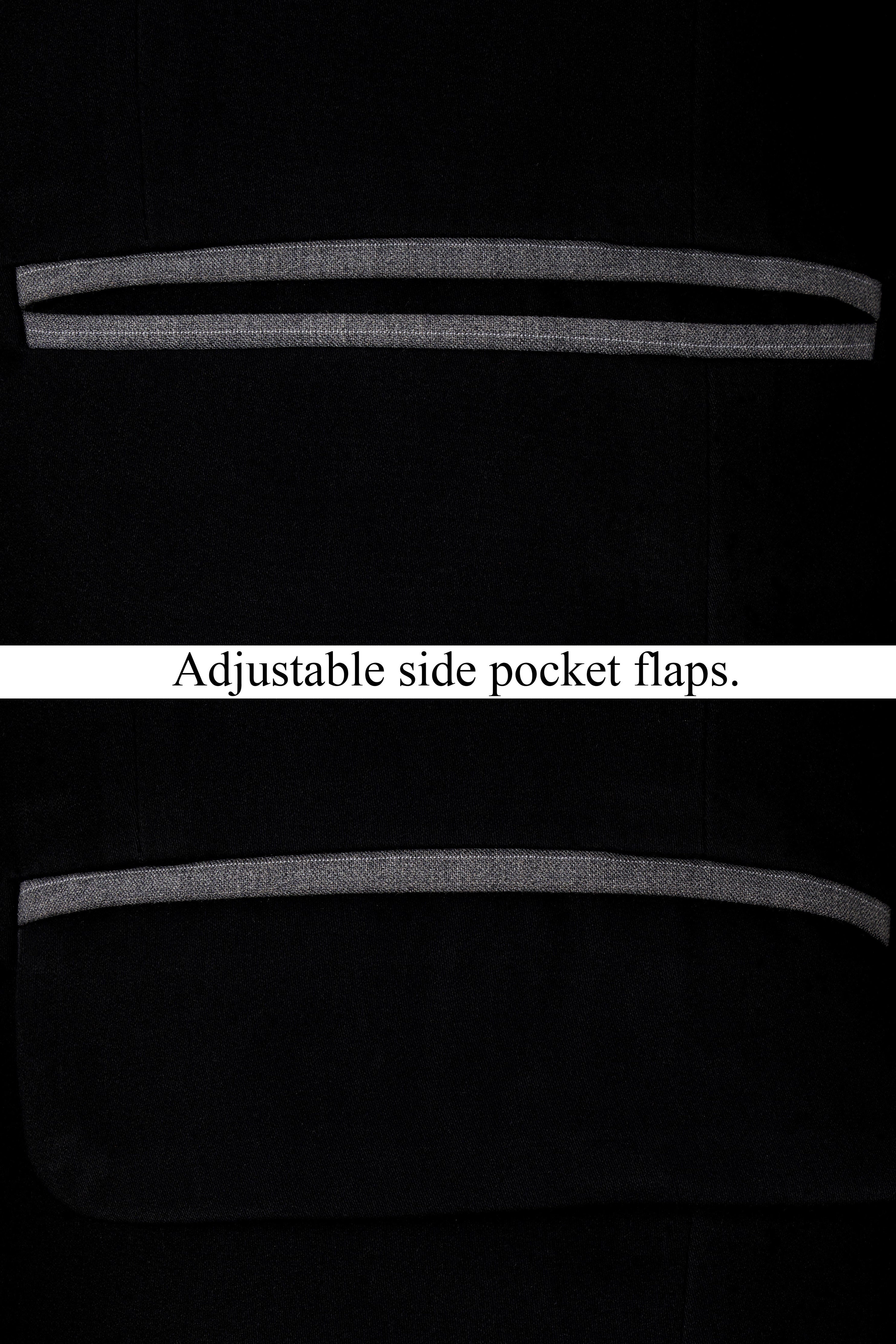 Noirex-Korean Black ( The Best Black We Have ) with Gray 4-Way Stretch Single Breasted Designer Suit