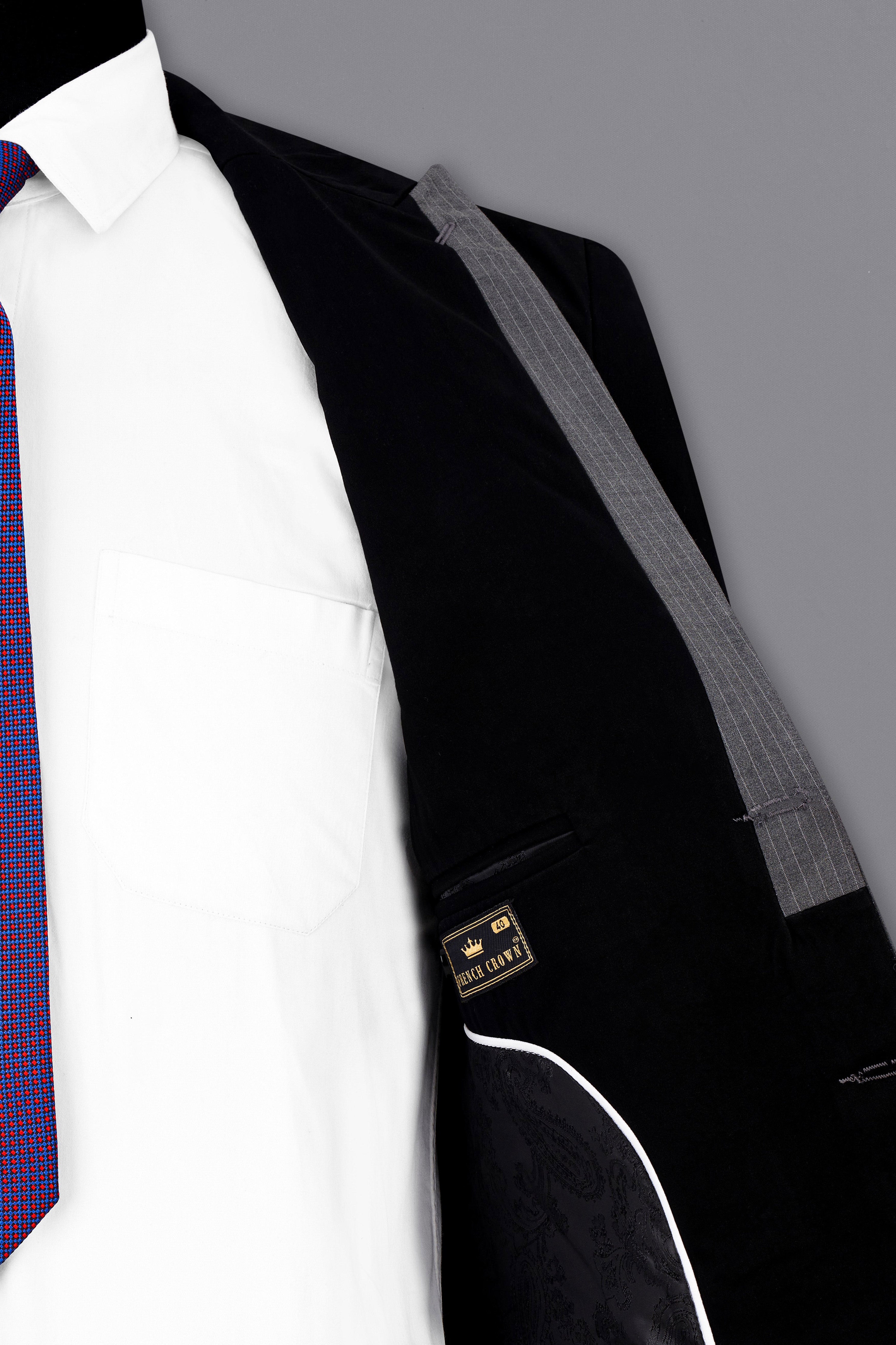 Noirex-Korean Black ( The Best Black We Have ) with Gray 4-Way Stretch Single Breasted Designer Suit
