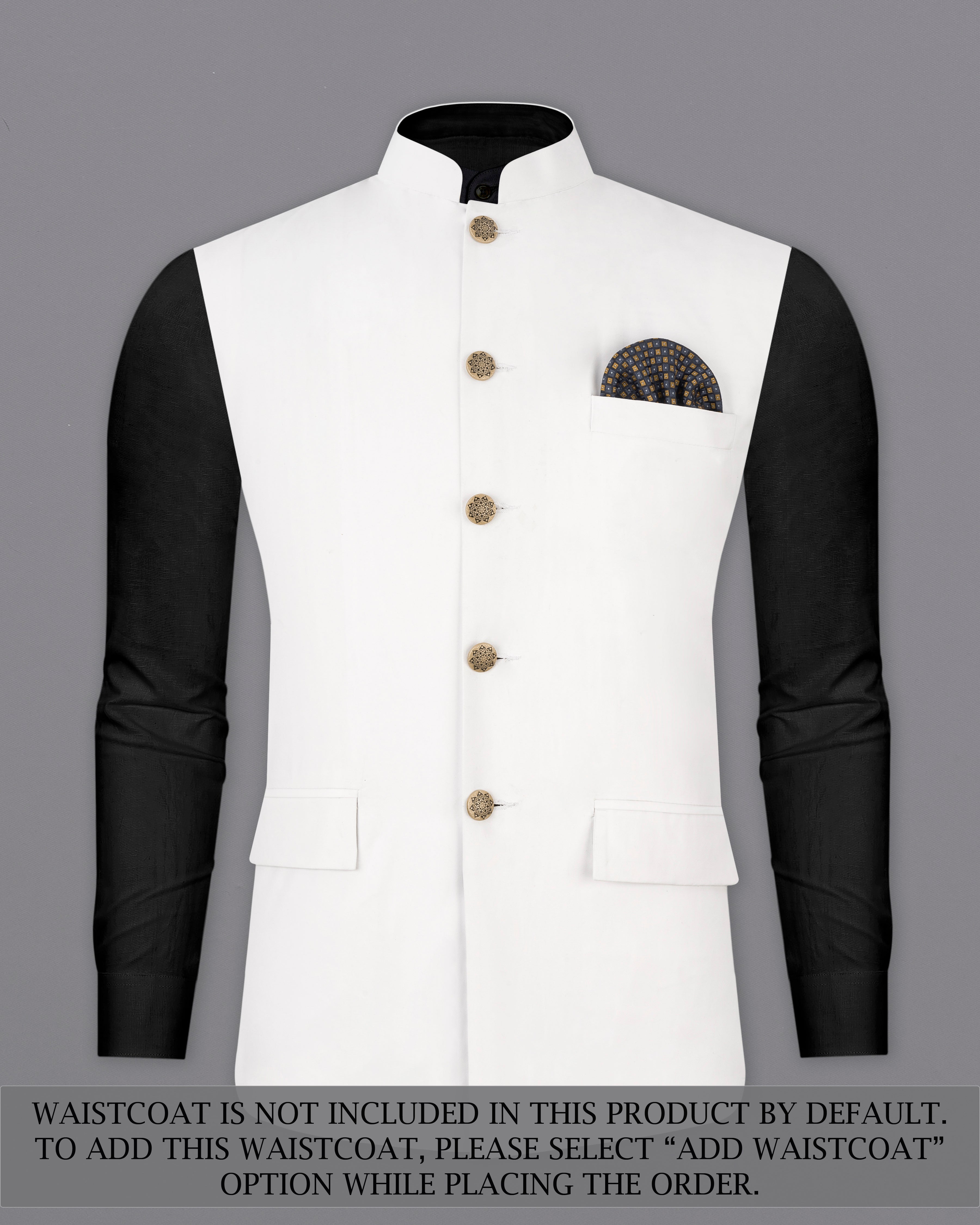 Bright White Cross Placket Bandhgala Suit