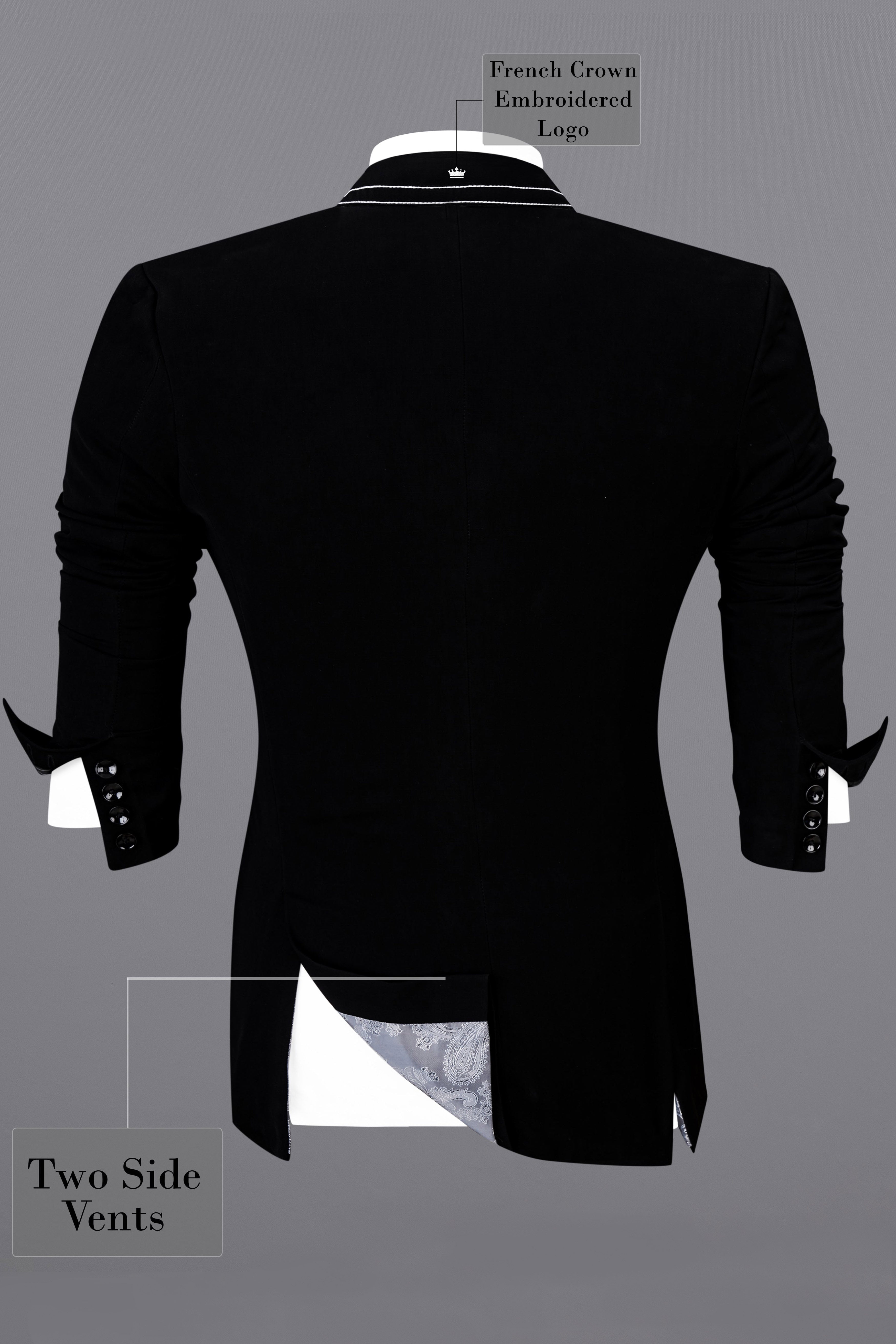 Noirex-Korean Black ( The Best Black We Have ) with White Threadwork Designer 4-Way Stretch Suit
