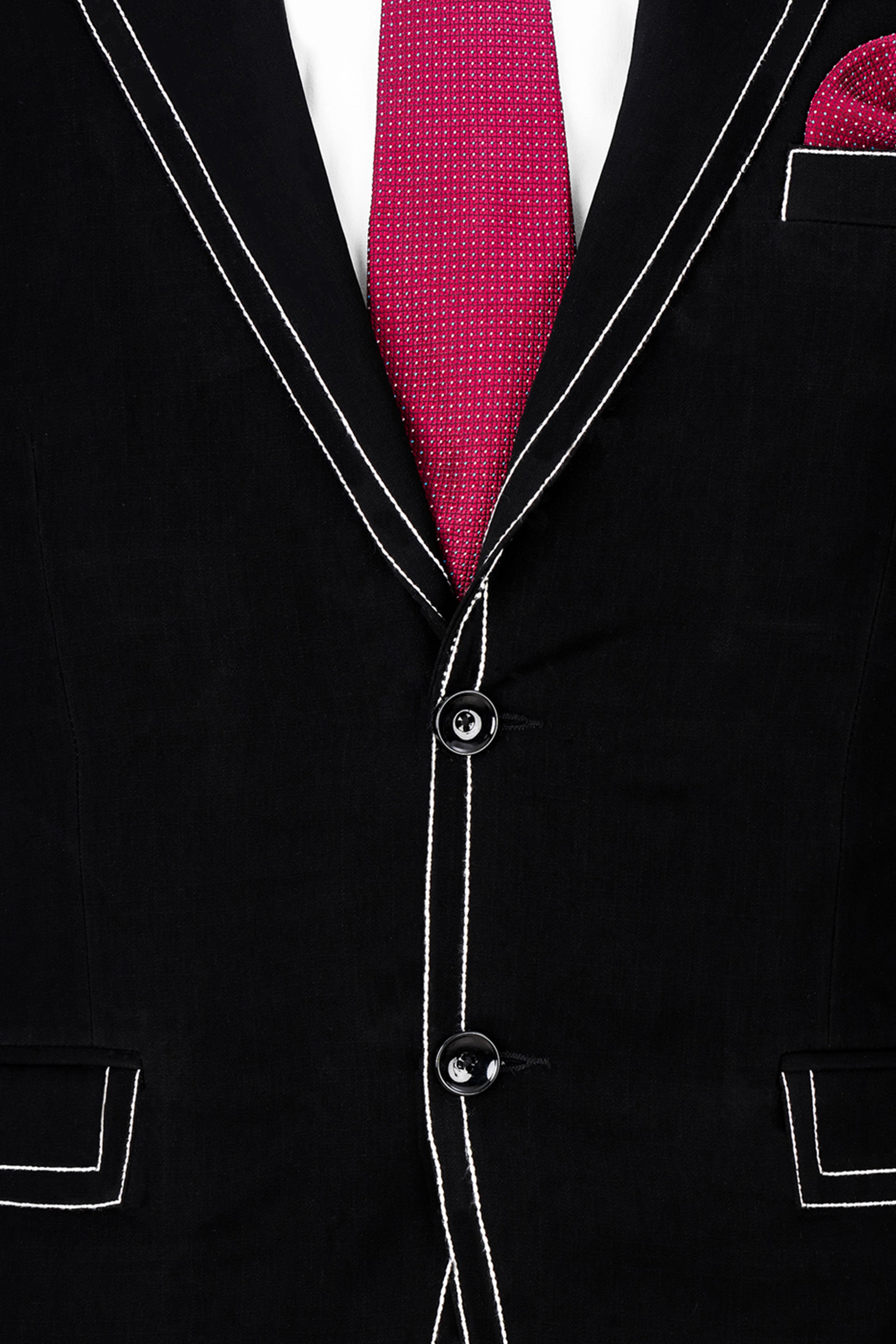 Noirex-Korean Black ( The Best Black We Have ) with White Threadwork Designer 4-Way Stretch Suit