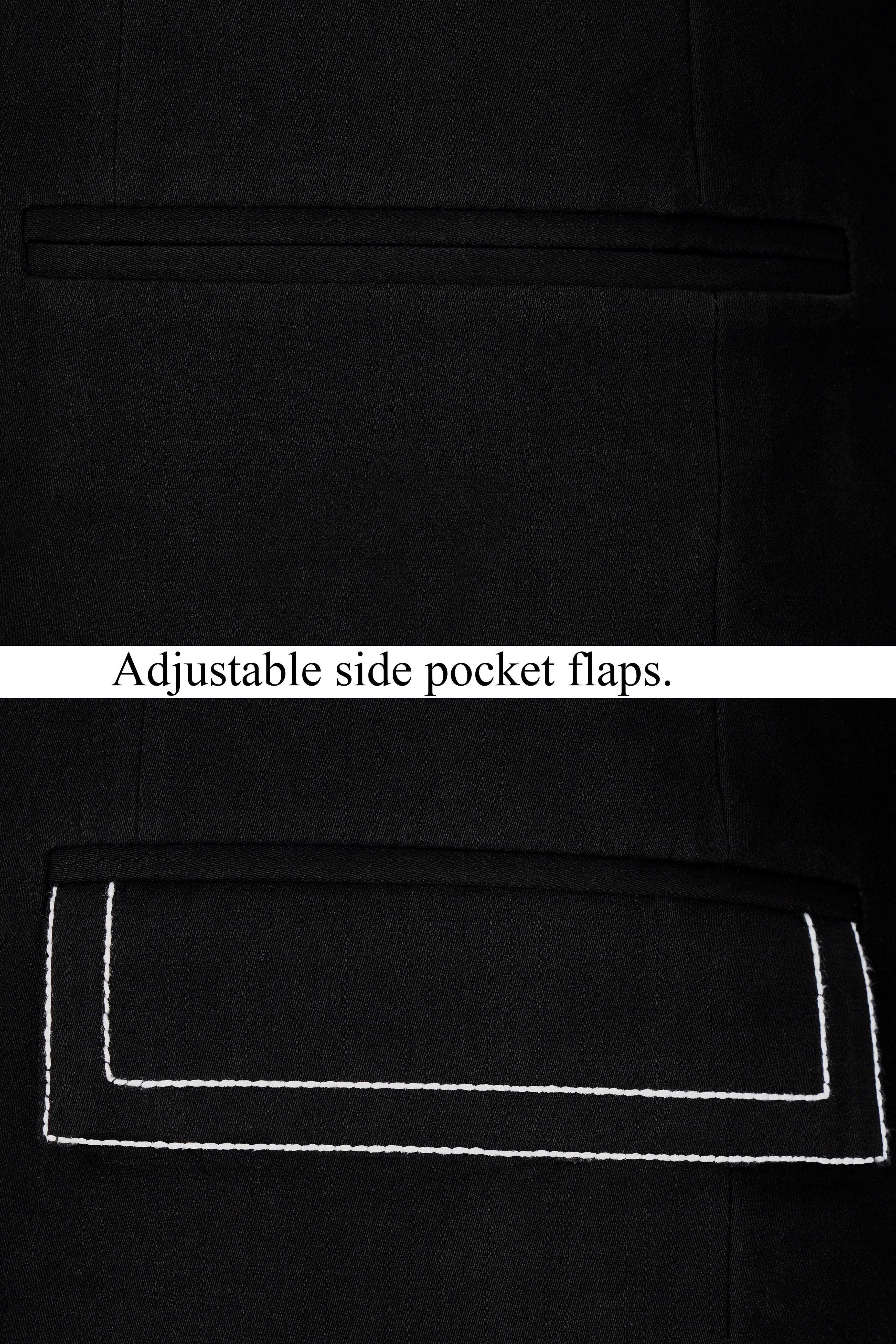 Noirex-Korean Black ( The Best Black We Have ) with White Threadwork Designer 4-Way Stretch Suit