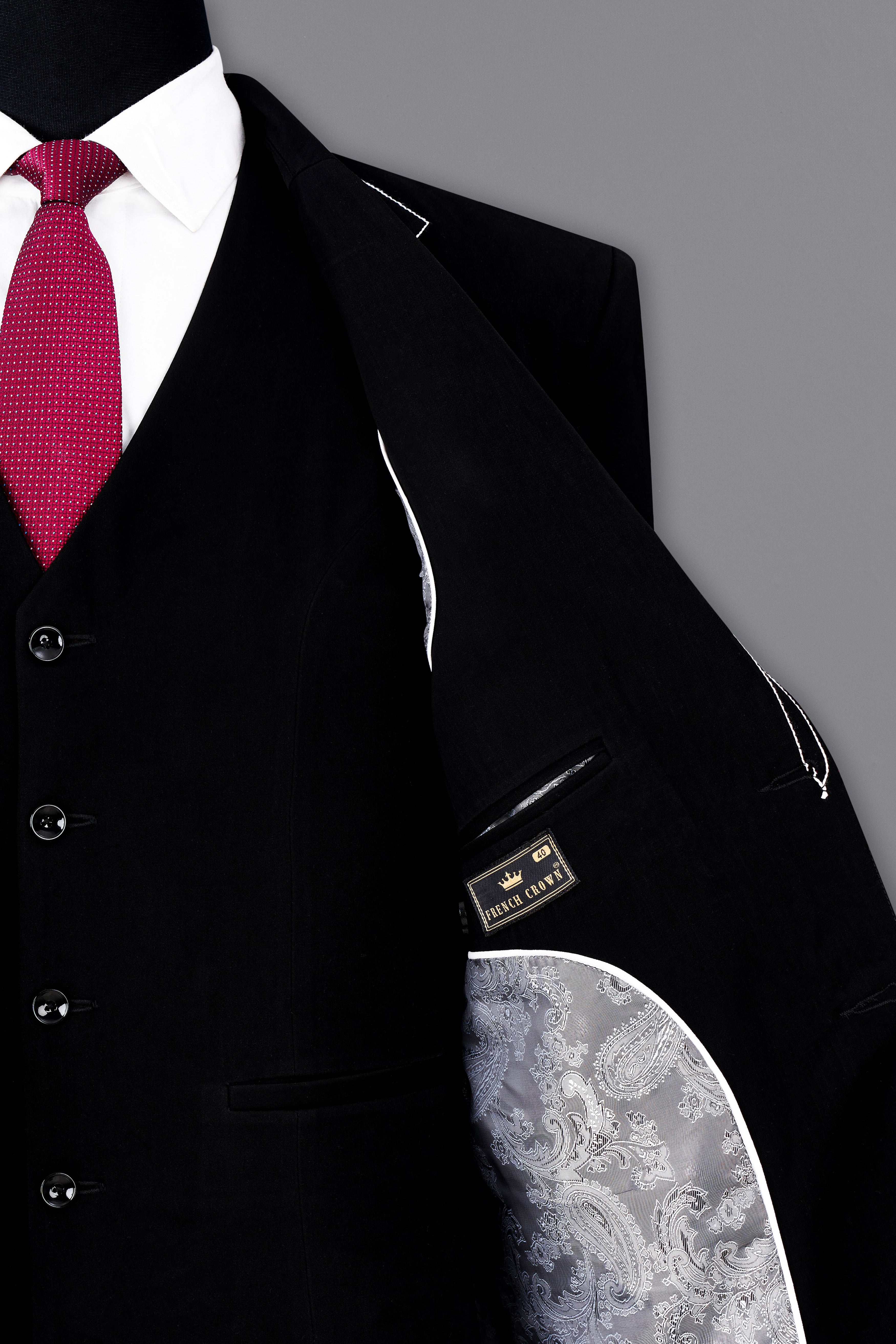 Noirex-Korean Black ( The Best Black We Have ) with White Threadwork Designer 4-Way Stretch Suit