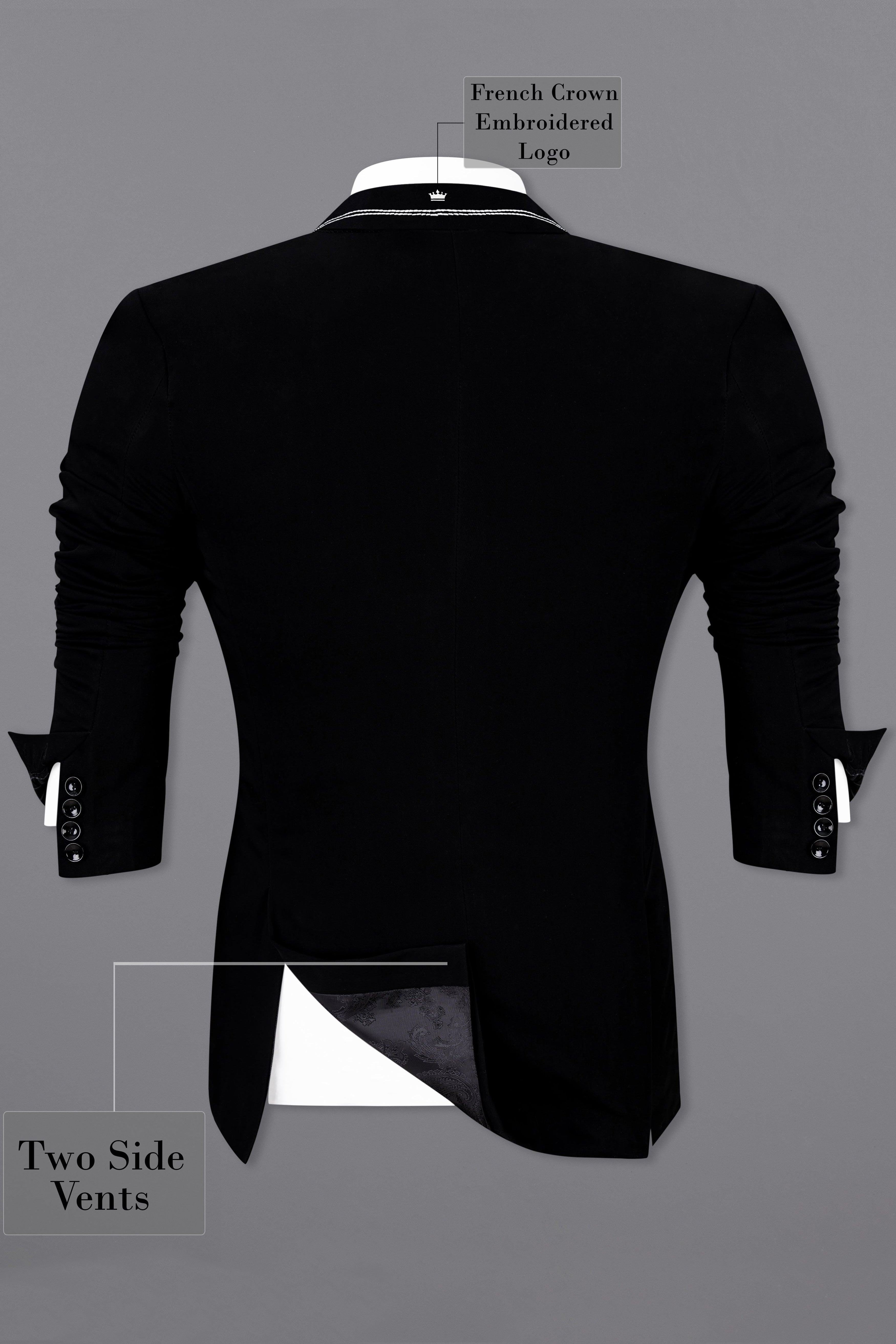 Noirex-Korean Black ( The Best Black We Have ) Embroidered 4-Way Stretch Single Breasted Designer Signature Suit