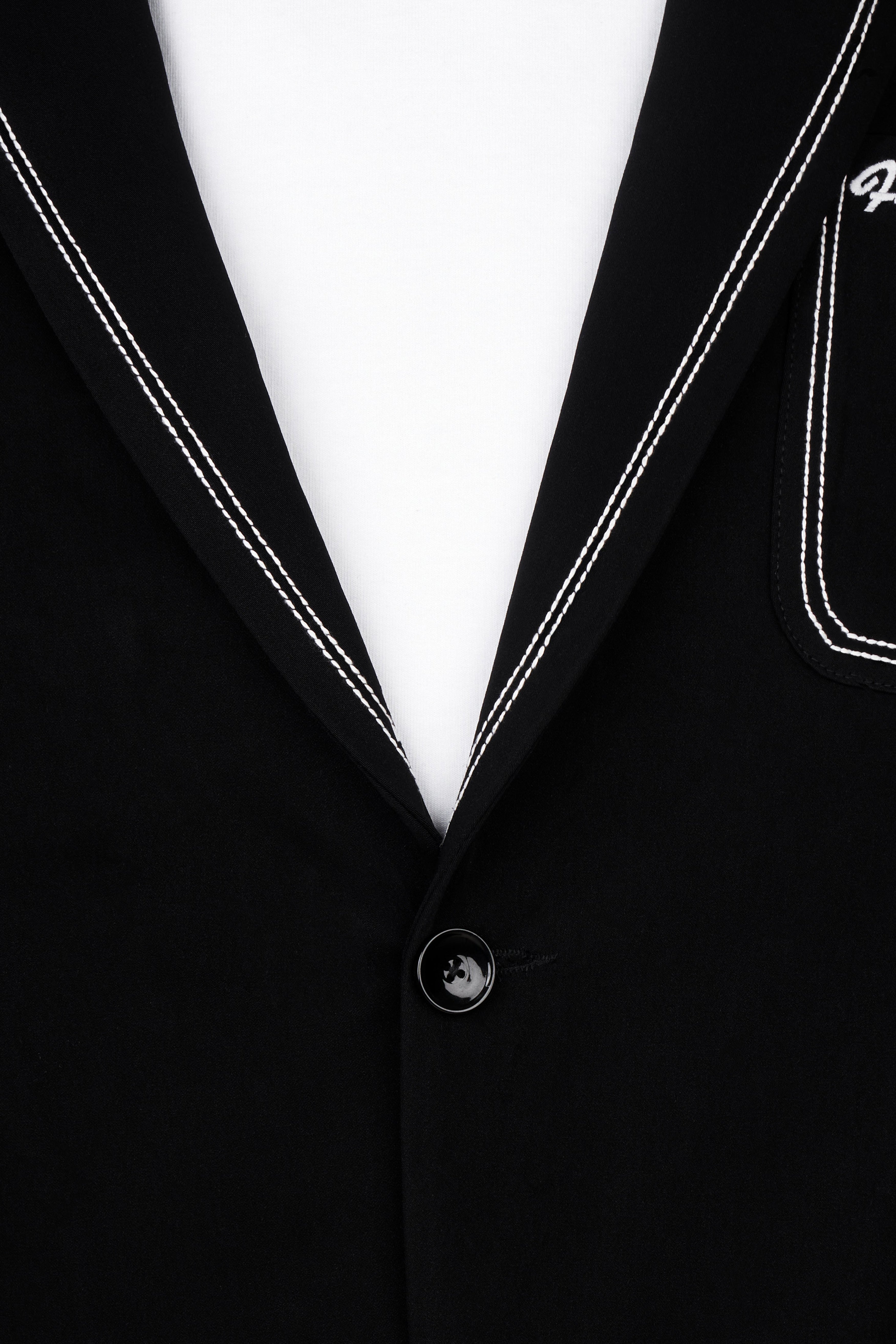 Noirex-Korean Black ( The Best Black We Have ) Embroidered 4-Way Stretch Single Breasted Designer Signature Suit