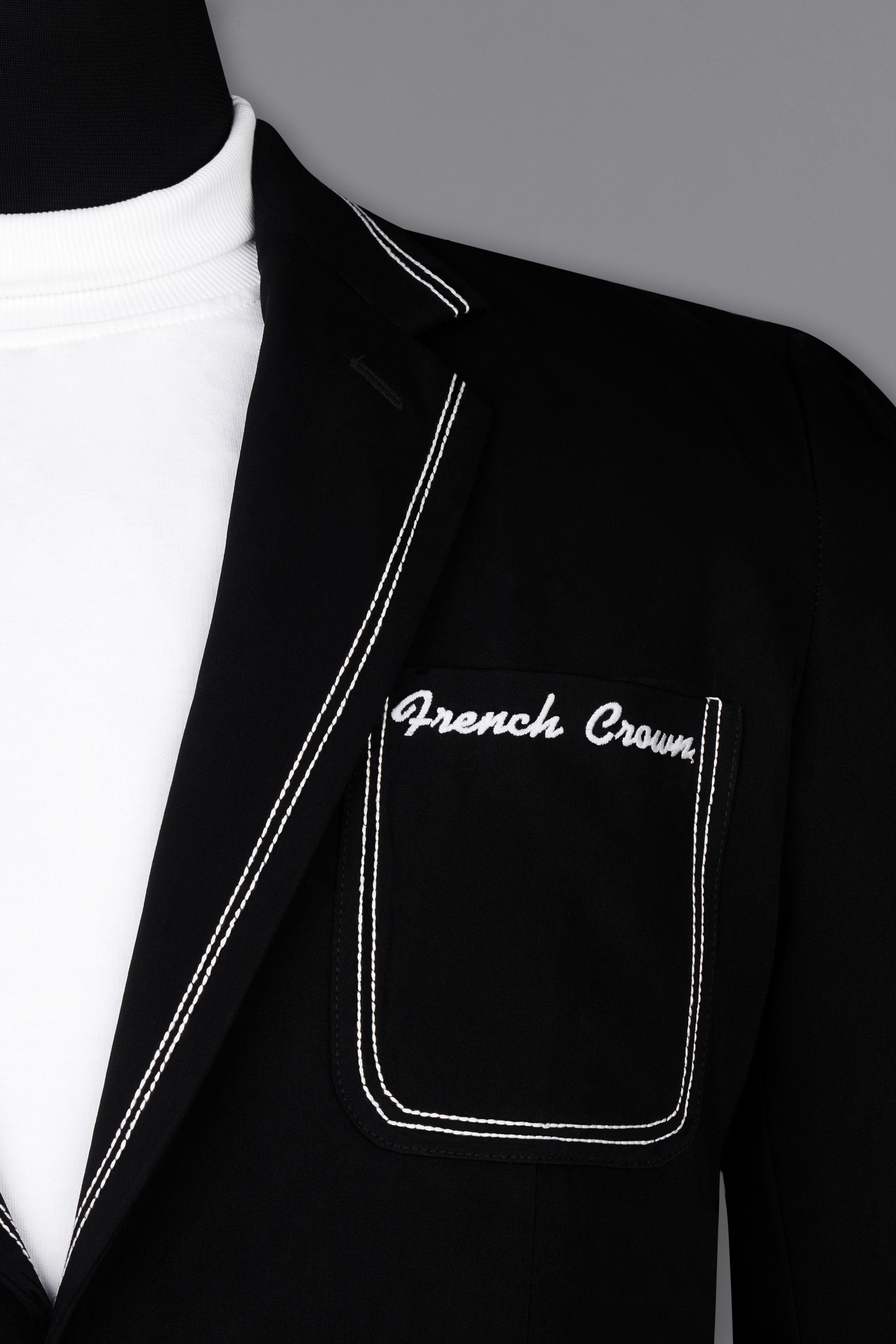 Noirex-Korean Black ( The Best Black We Have ) Embroidered 4-Way Stretch Single Breasted Designer Signature Suit
