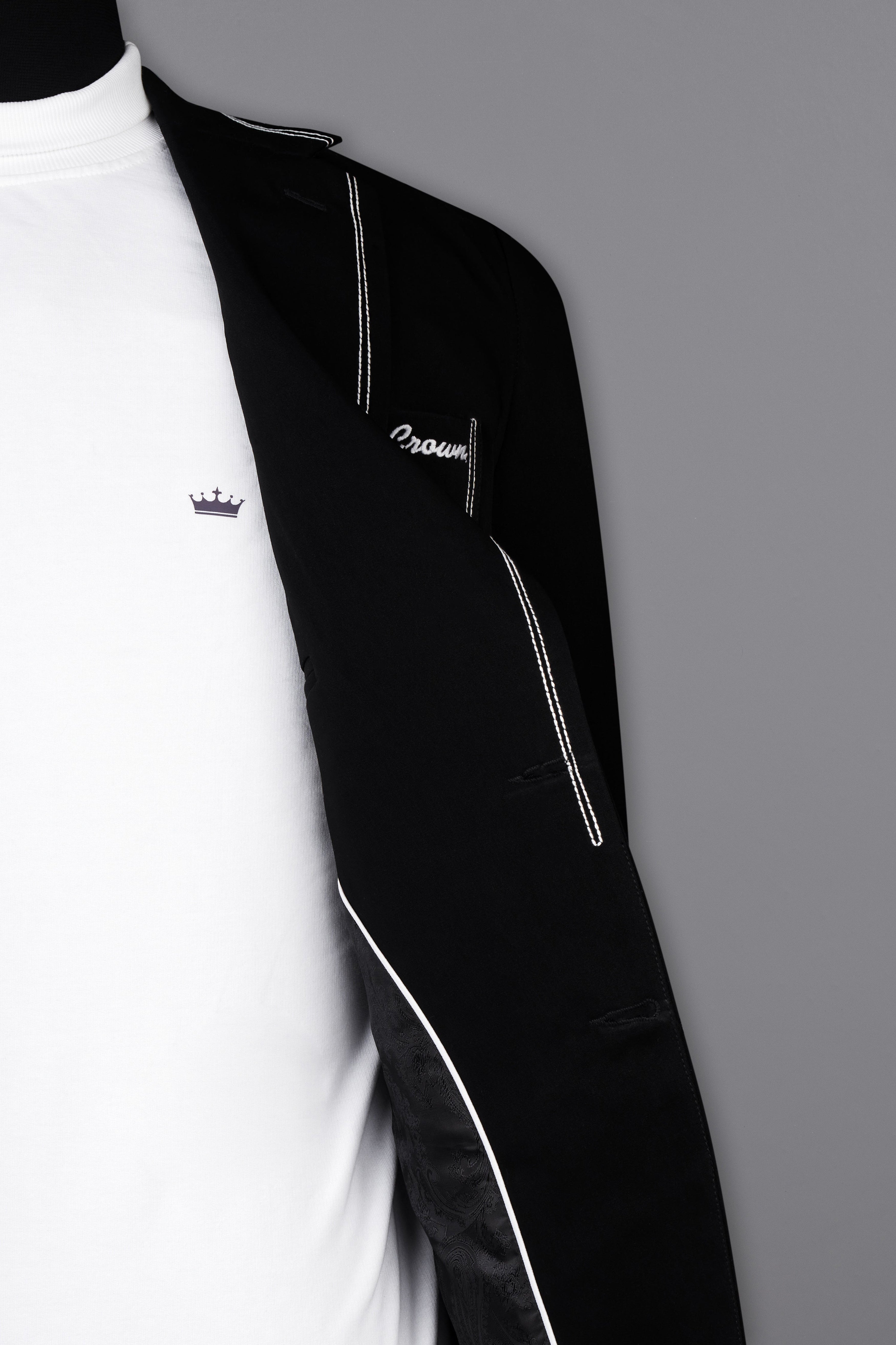 Noirex-Korean Black ( The Best Black We Have ) Embroidered 4-Way Stretch Single Breasted Designer Signature Suit