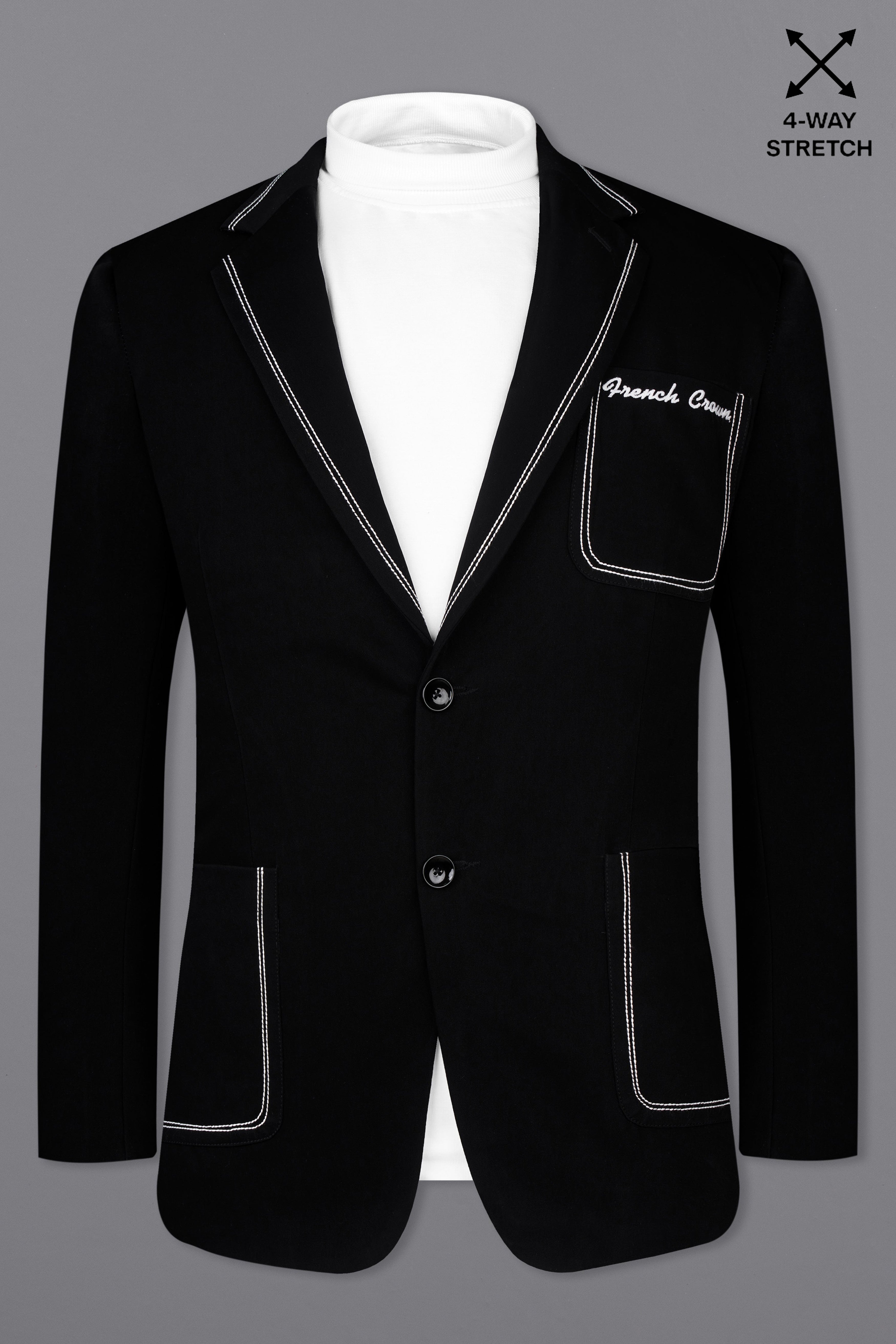Noirex-Korean Black ( The Best Black We Have ) Embroidered 4-Way Stretch Single Breasted Designer Signature Suit