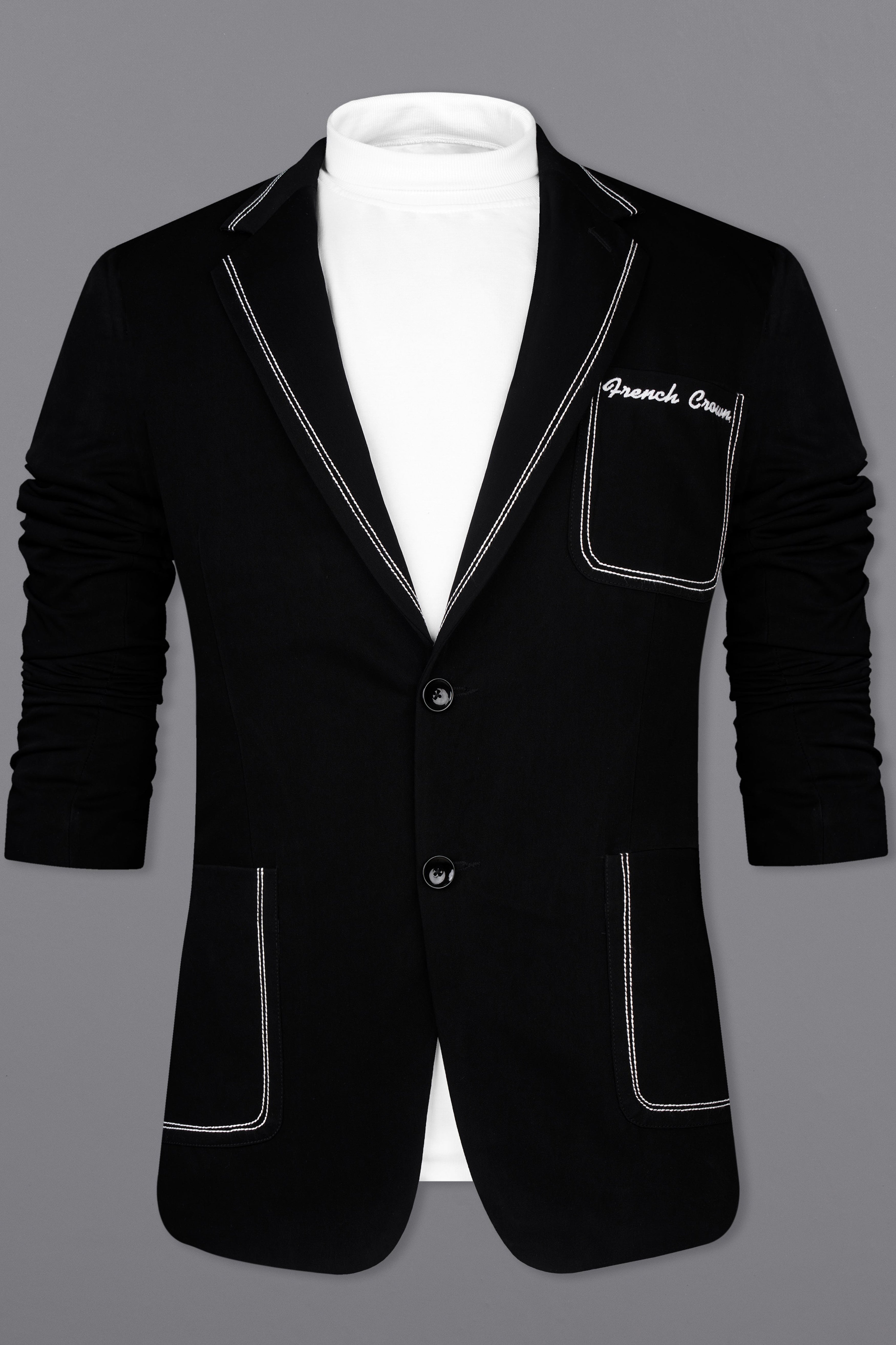 Noirex-Korean Black ( The Best Black We Have ) Embroidered 4-Way Stretch Single Breasted Designer Signature Suit