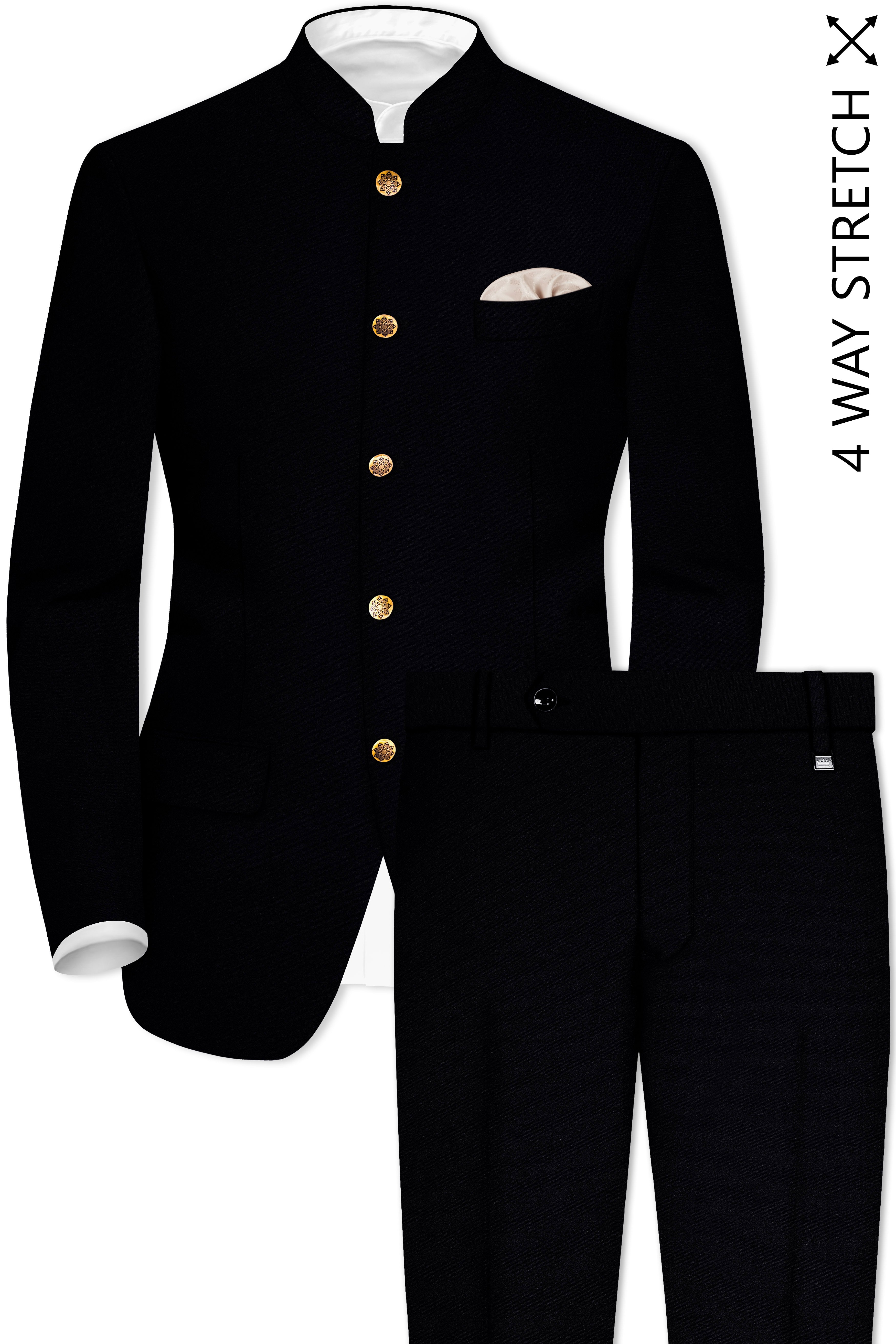 Korean Black (The Best Black We Have) 4-Way Stretch Bandhgala Suit