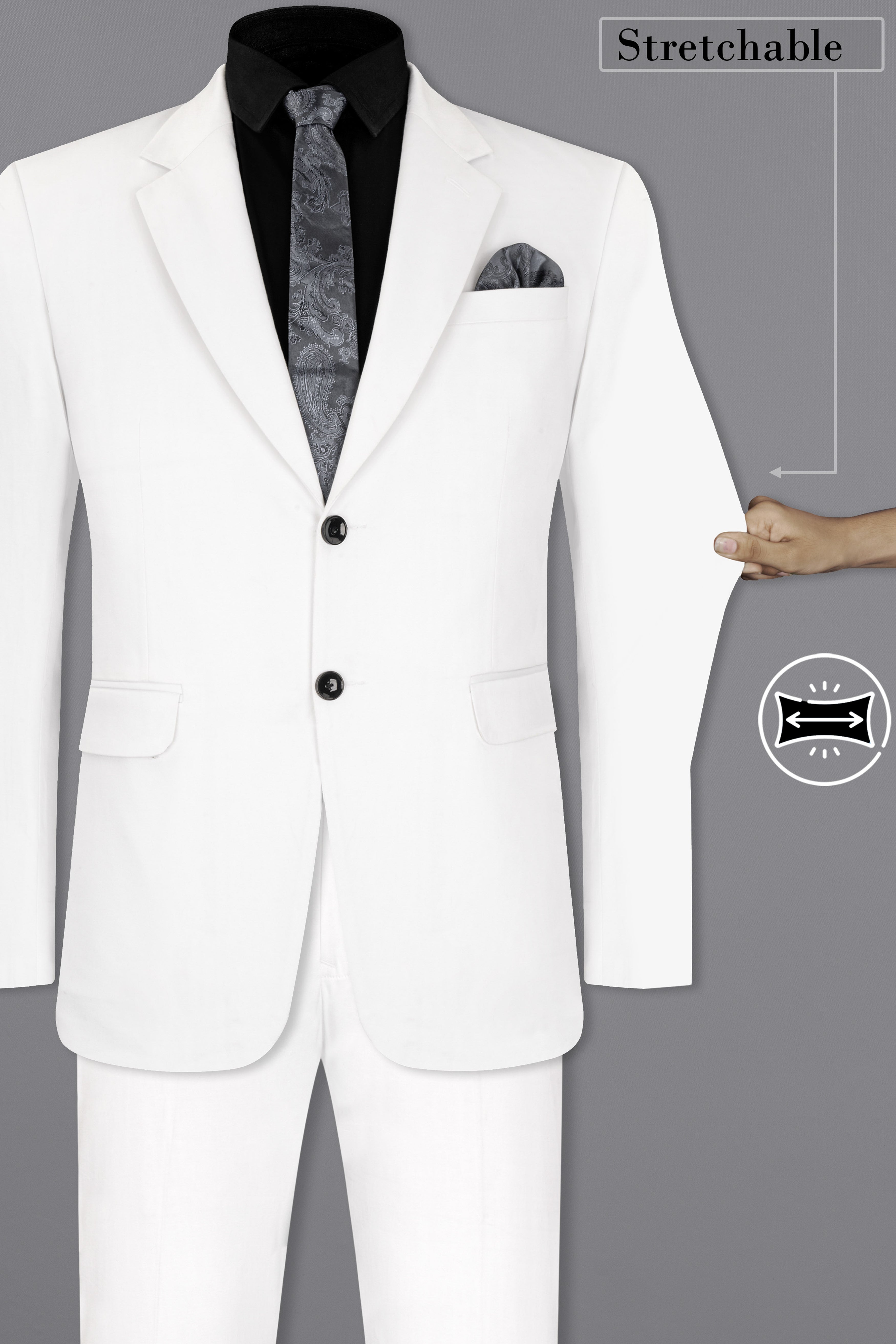 Bright White Solid Stretchable Premium Cotton traveler Suit