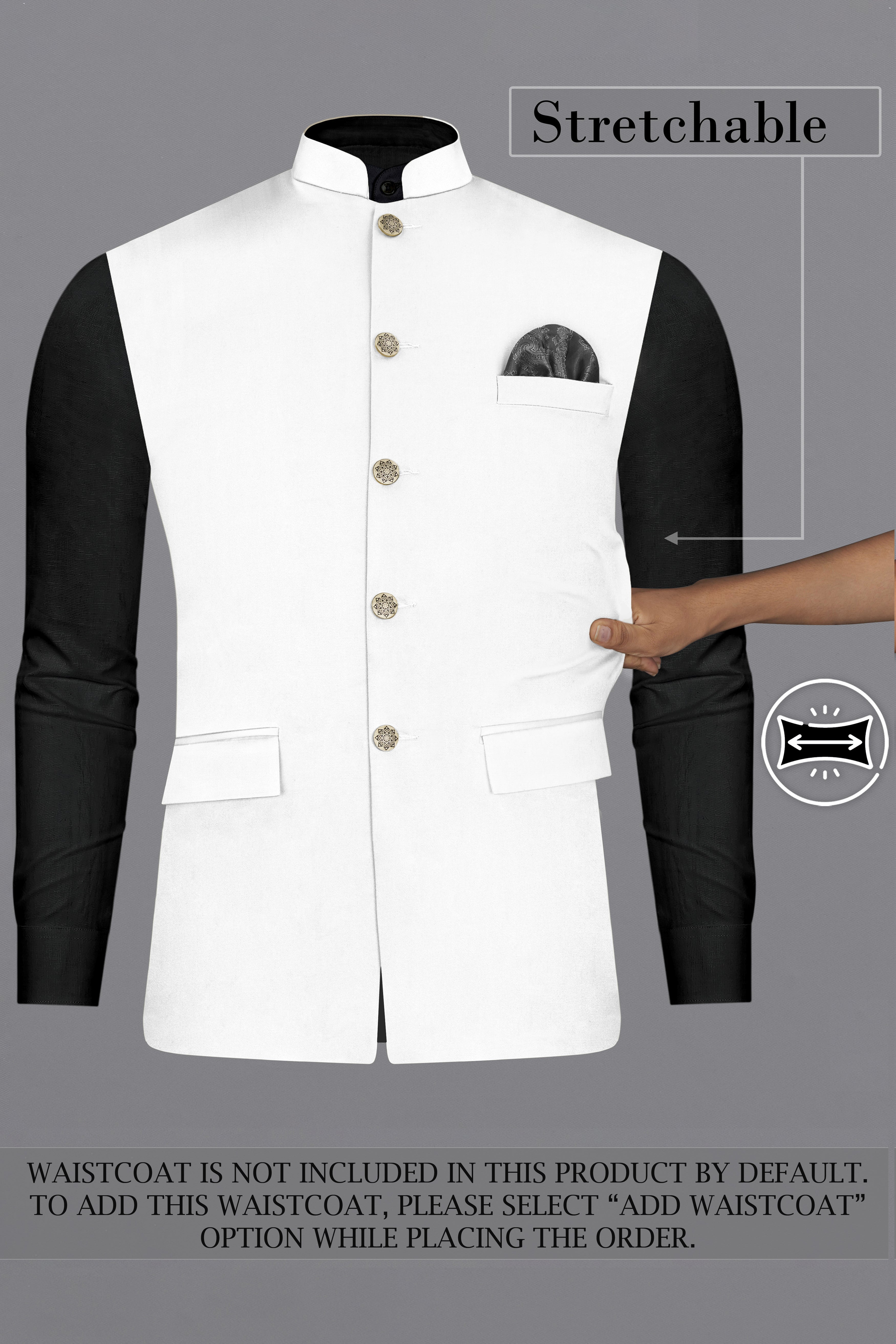 Bright White Solid Stretchable Premium Cotton Bandhgala traveler Suit