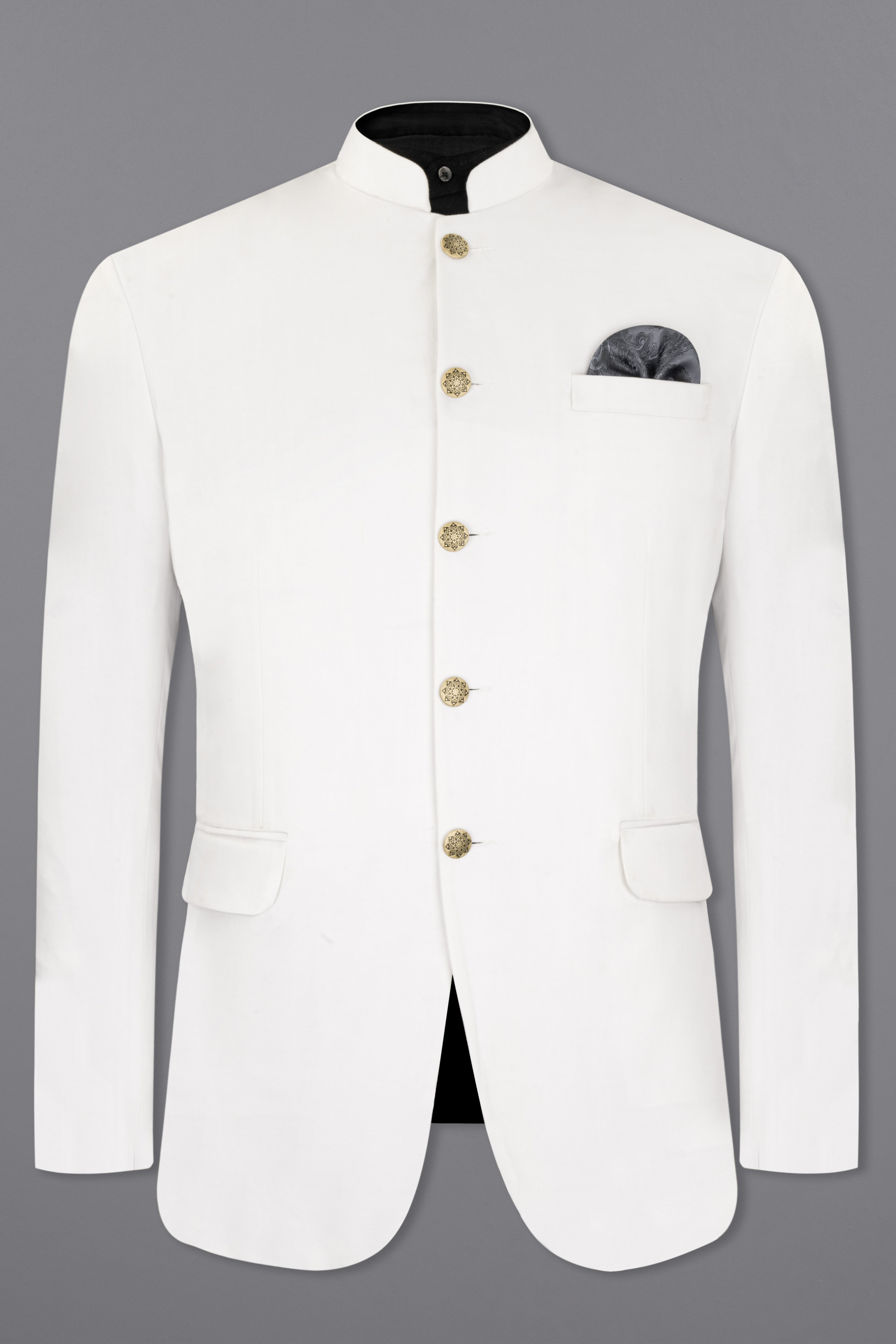 Bright White Solid Stretchable Premium Cotton Bandhgala traveler Suit