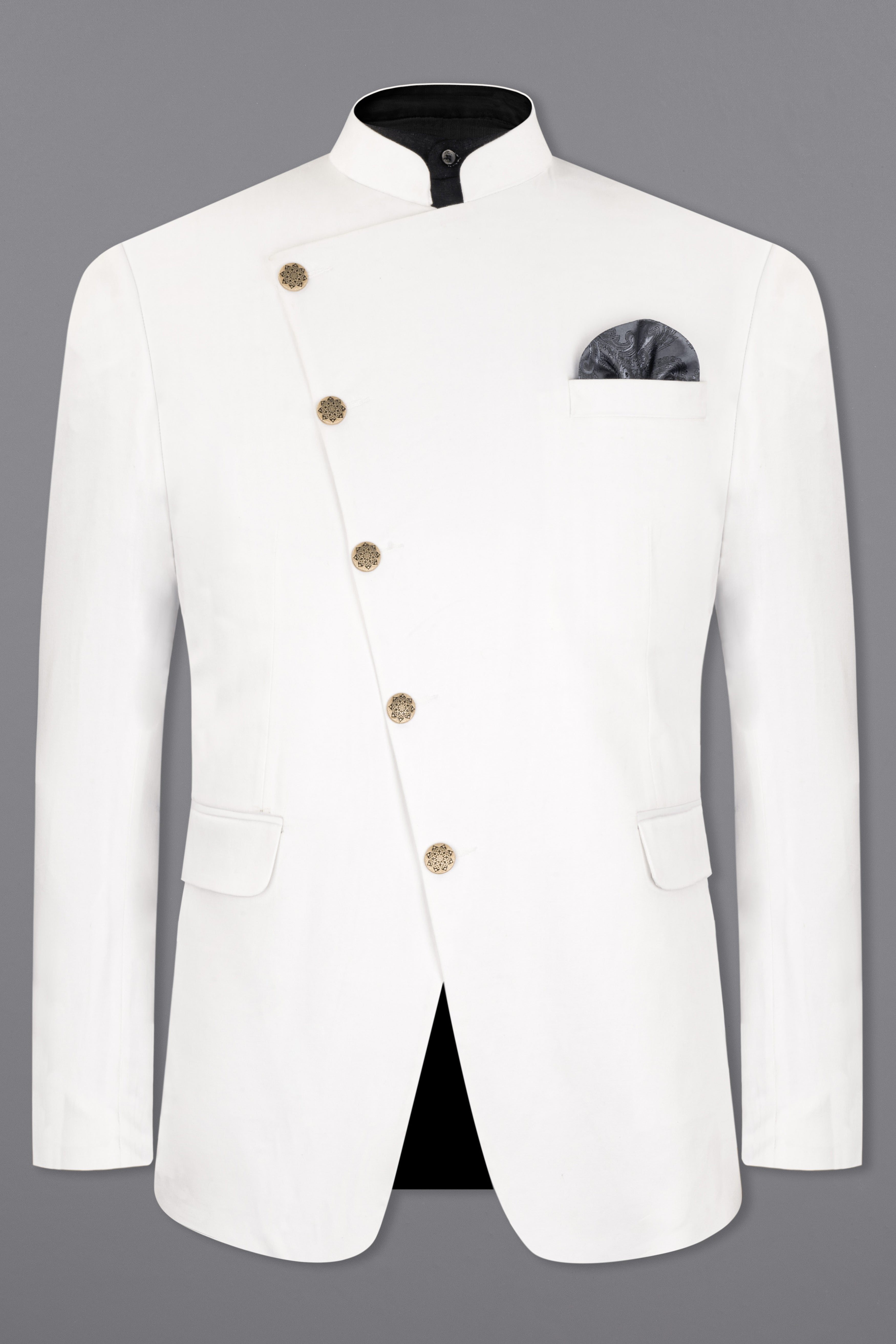 Bright White Cross Placket Stretchable Premium Cotton Bandhgala traveler Suit