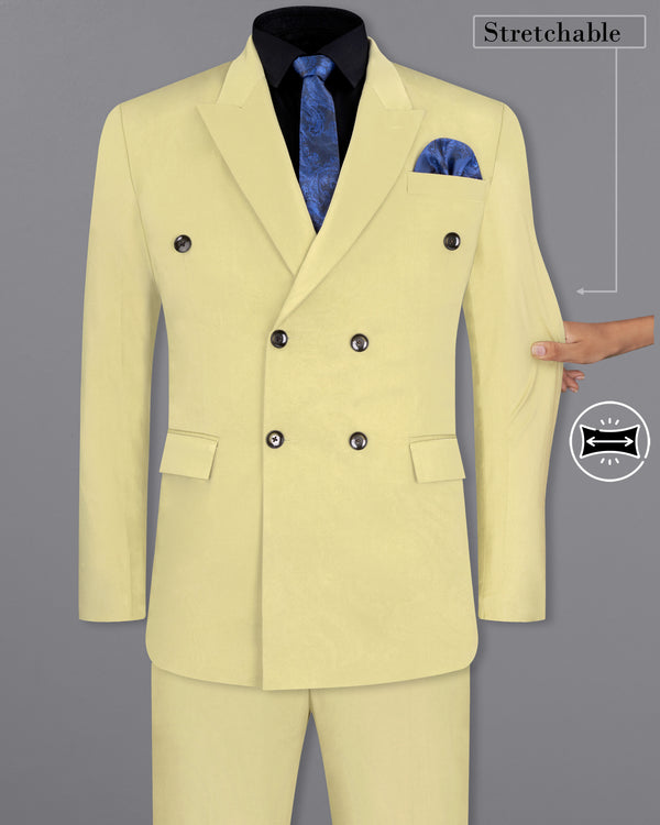 Maize Light Brown Stretchable Double Breasted Premium Cotton traveler Suit