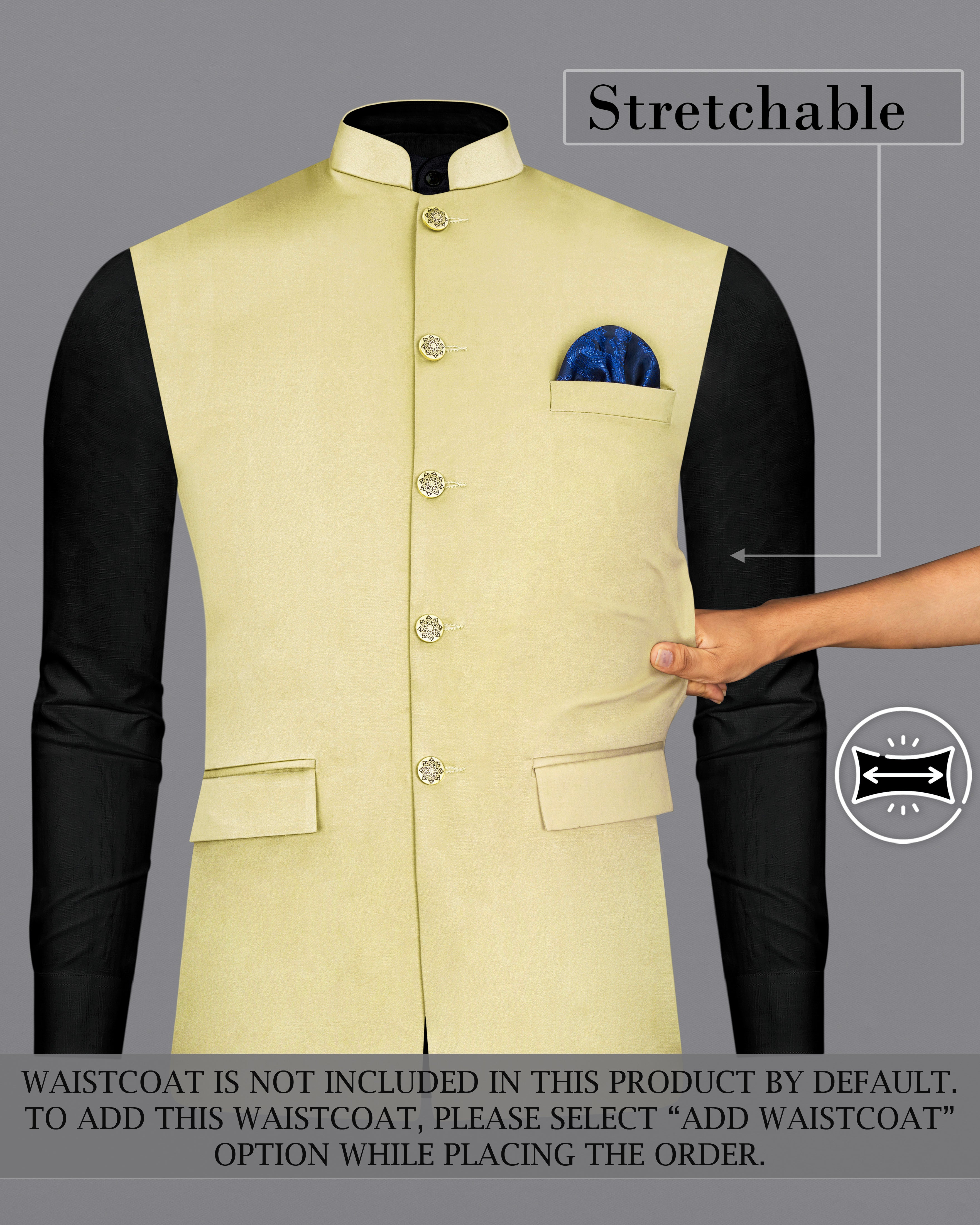 Maize Cream Stretchable Bandhgala Premium Cotton traveler Suit
