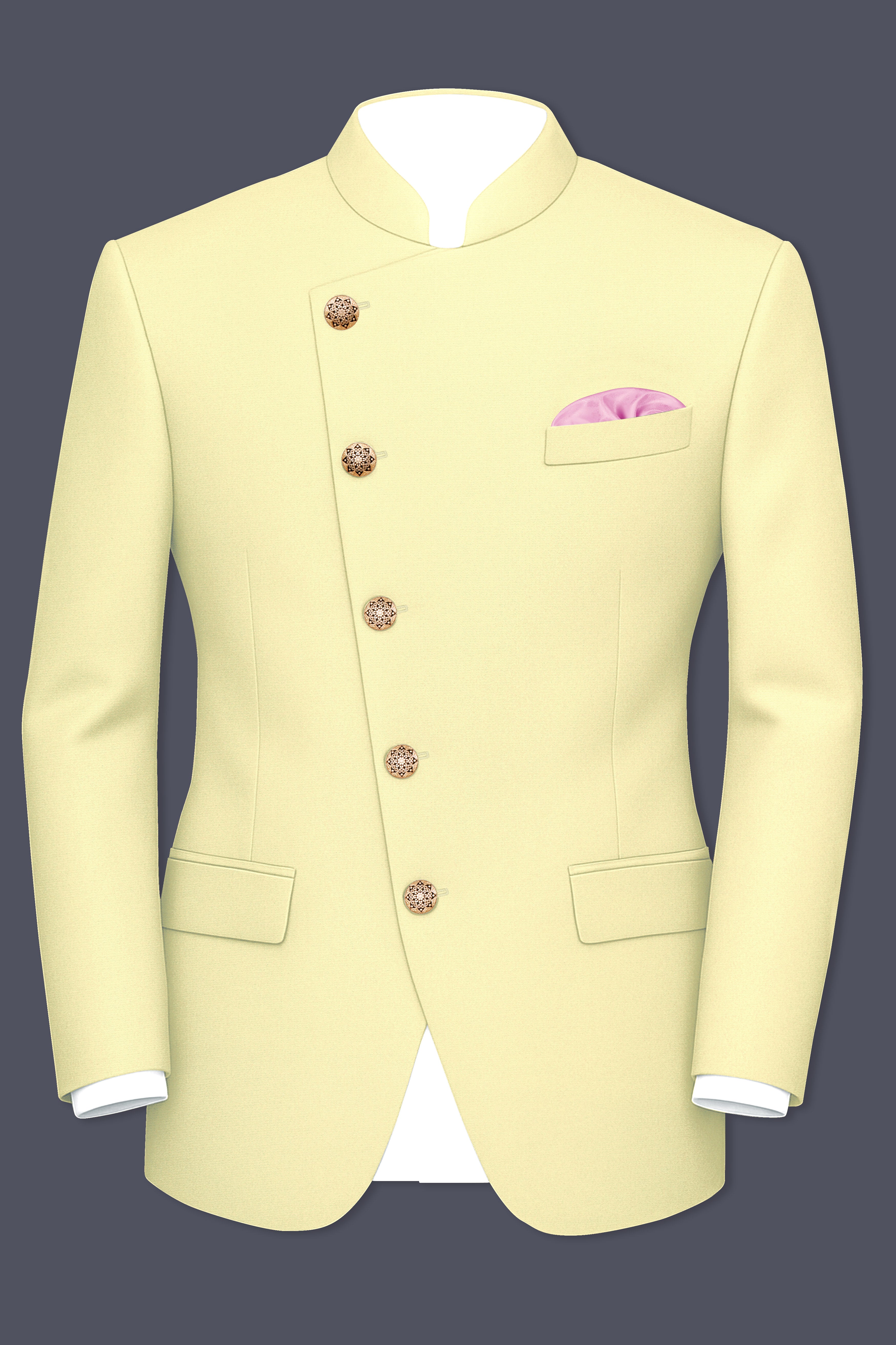 Maize Cream Cross Placket Bandhgala Premium Cotton Stretchable traveler Suit