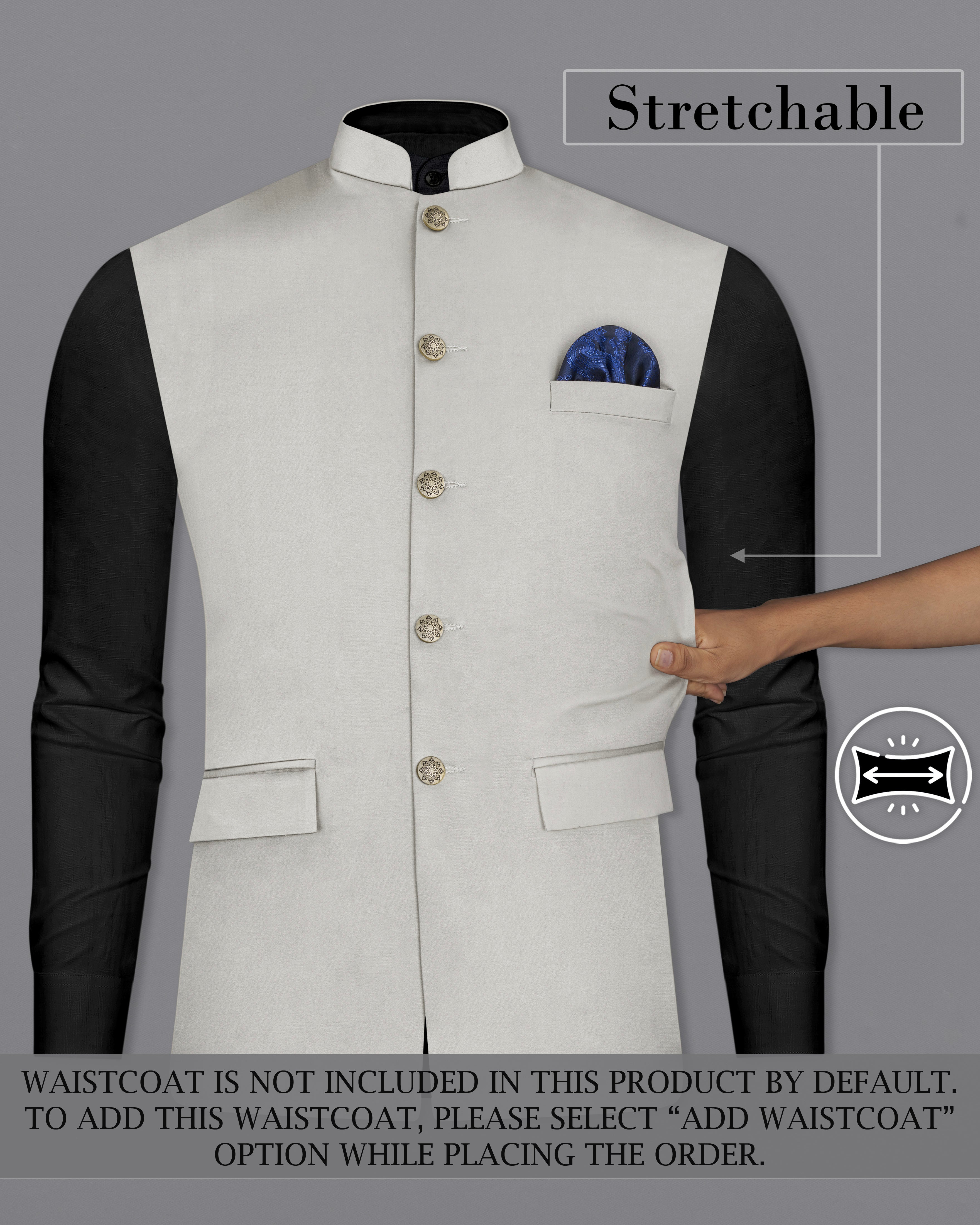 Sisal Light Gray Stretchable Bandhgala Premium Cotton traveler Suit