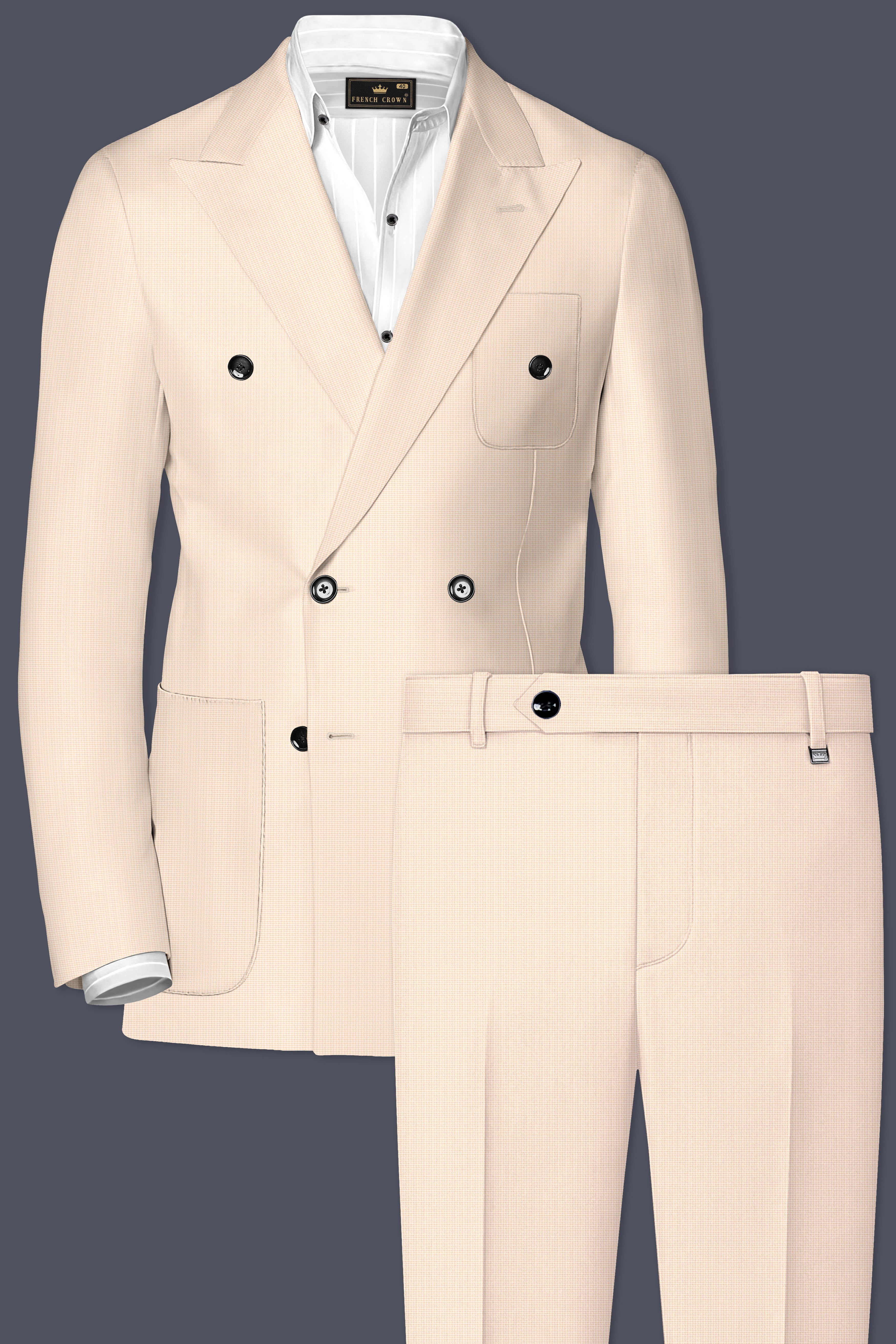 Pale Spring Cream Double-Breasted Sports Suit