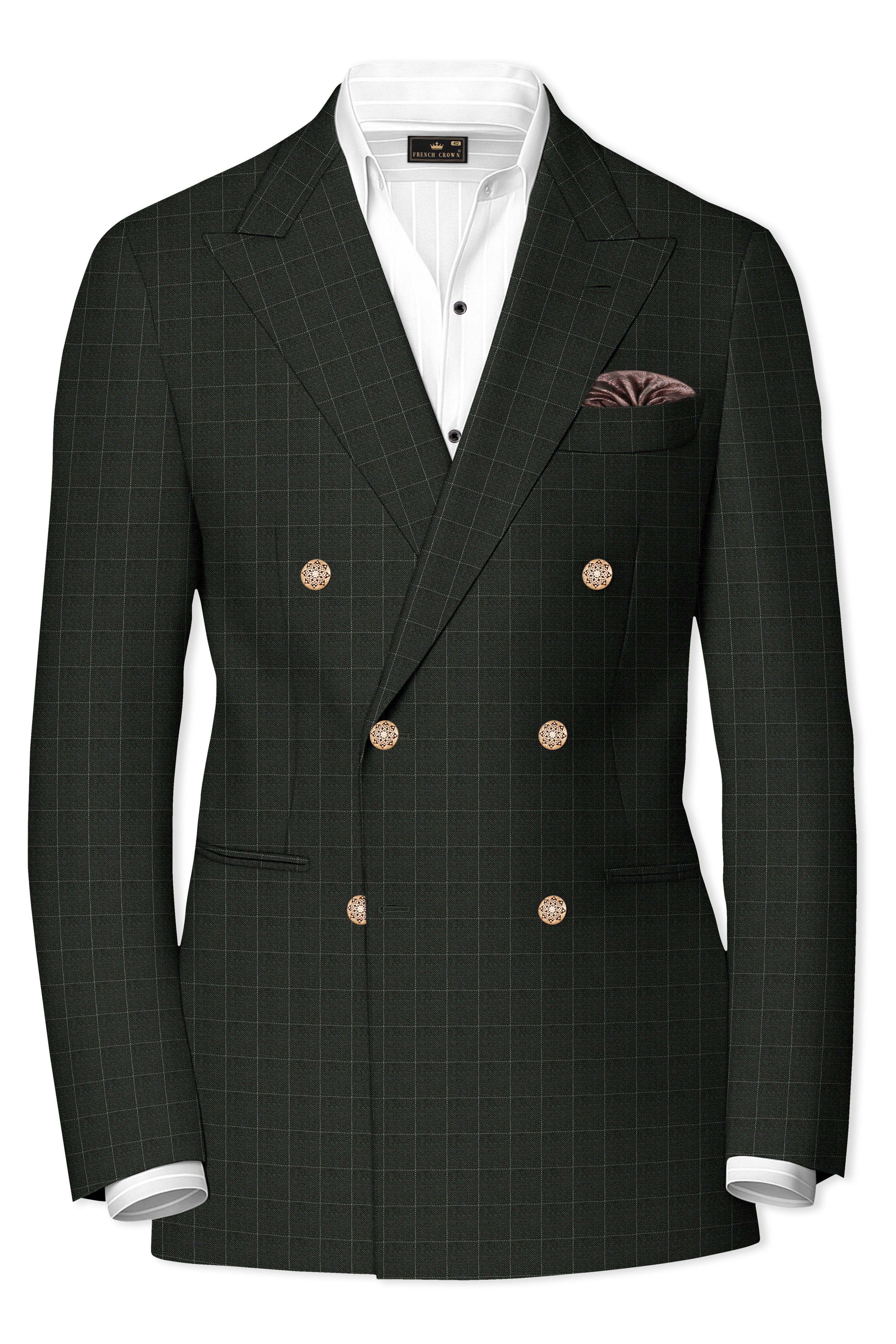 Dune Dark Green Subtle Checkered Double Breasted Suit