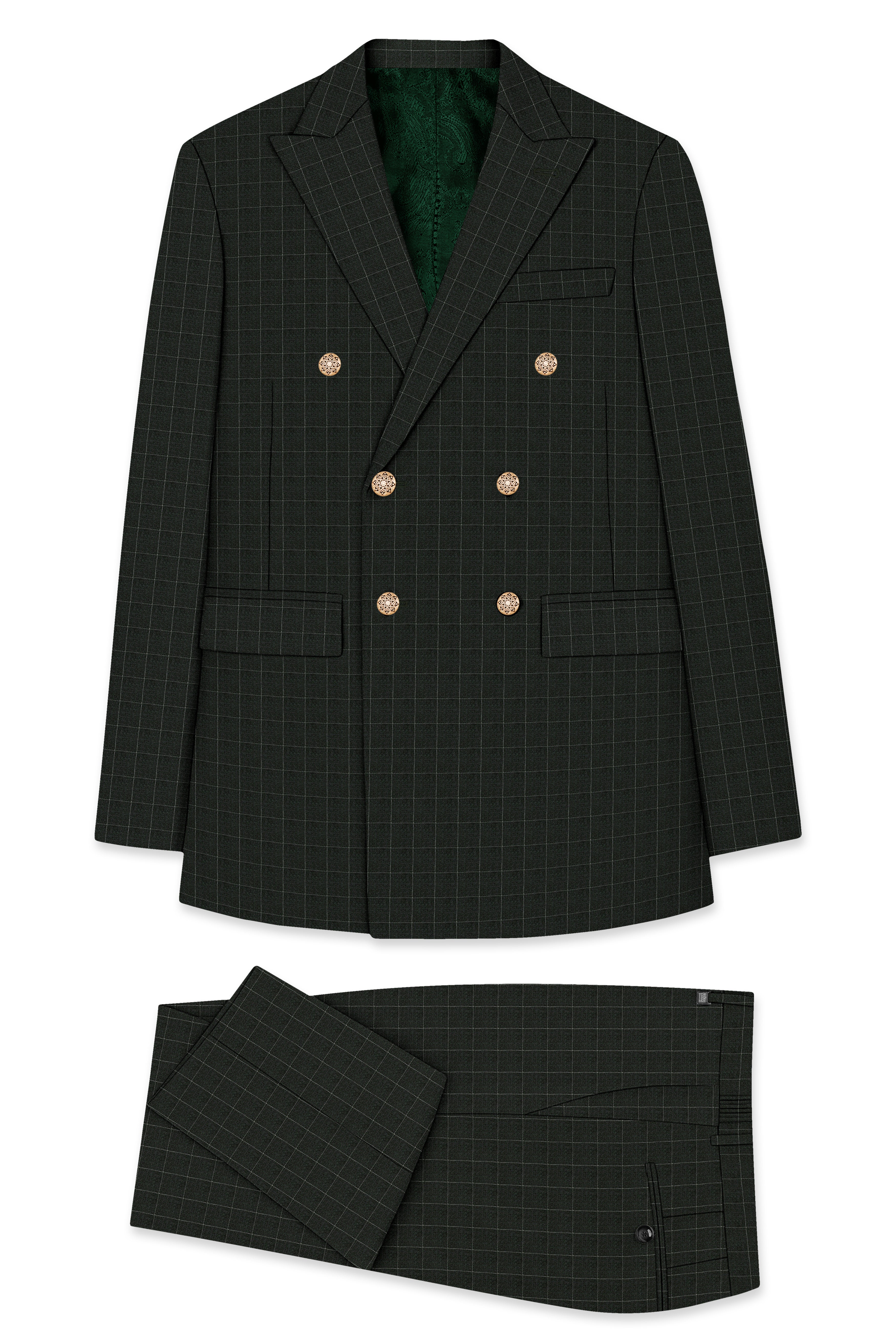 Dune Dark Green Subtle Checkered Double Breasted Suit