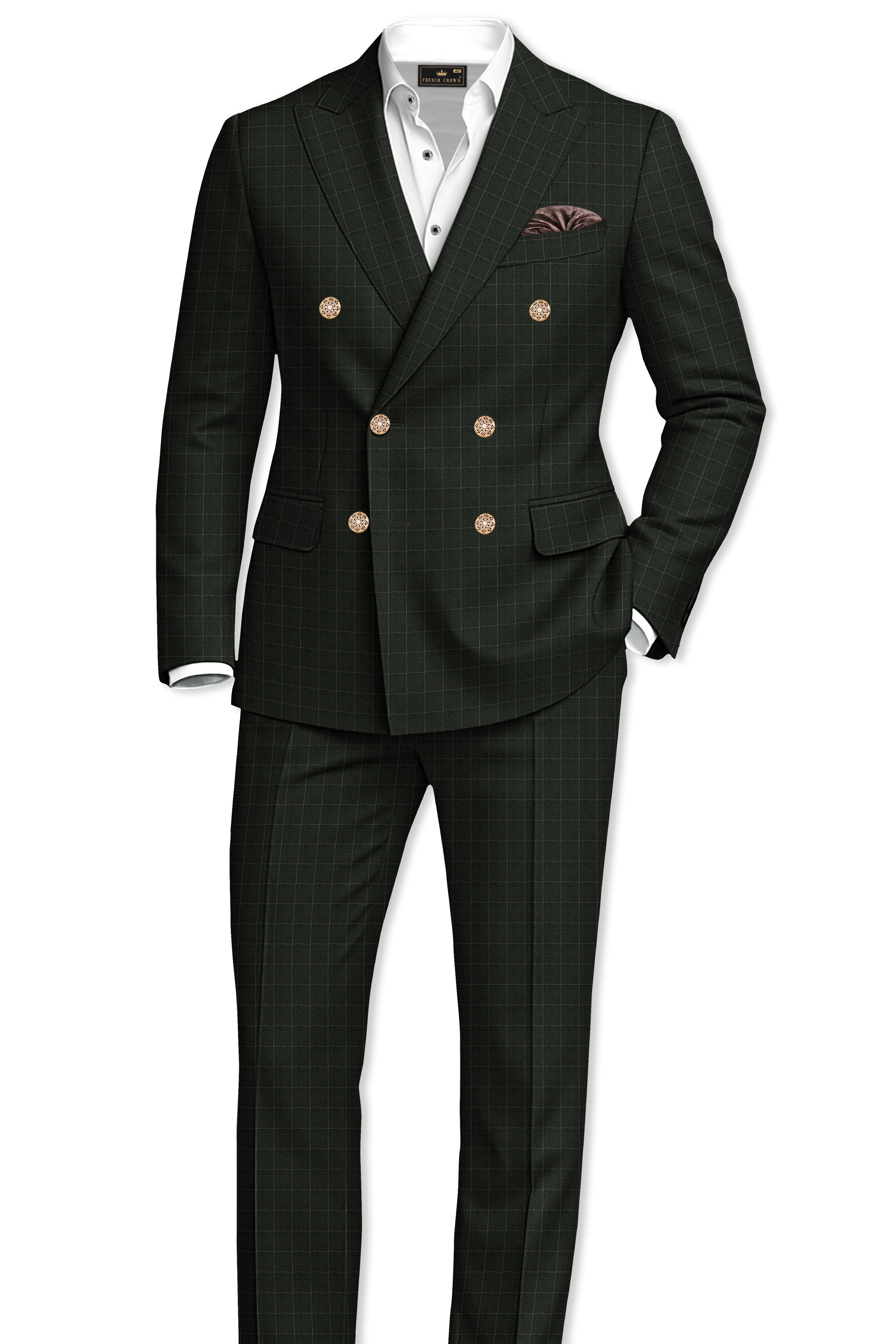 Dune Dark Green Subtle Checkered Double Breasted Suit