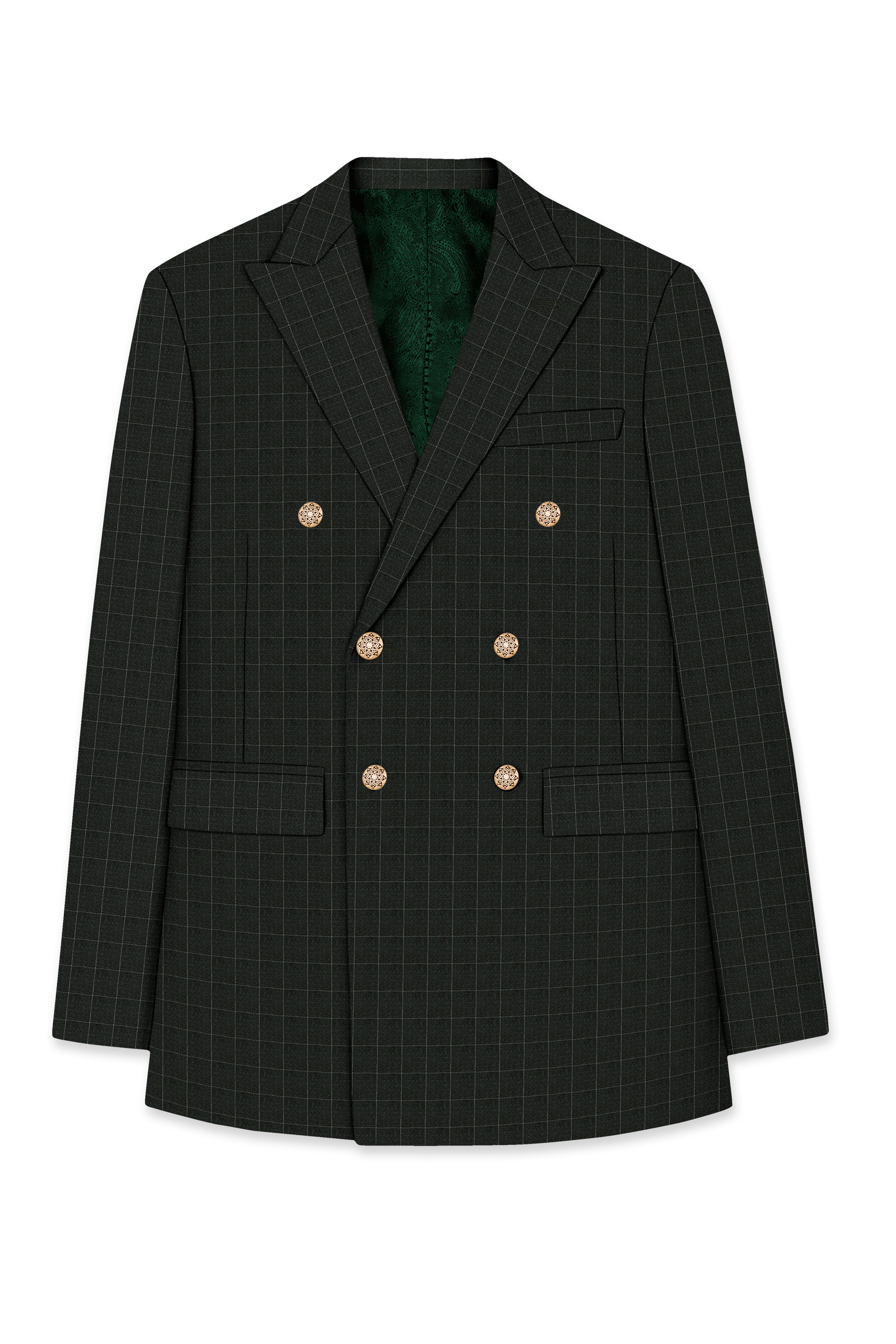 Dune Dark Green Subtle Checkered Double Breasted Suit
