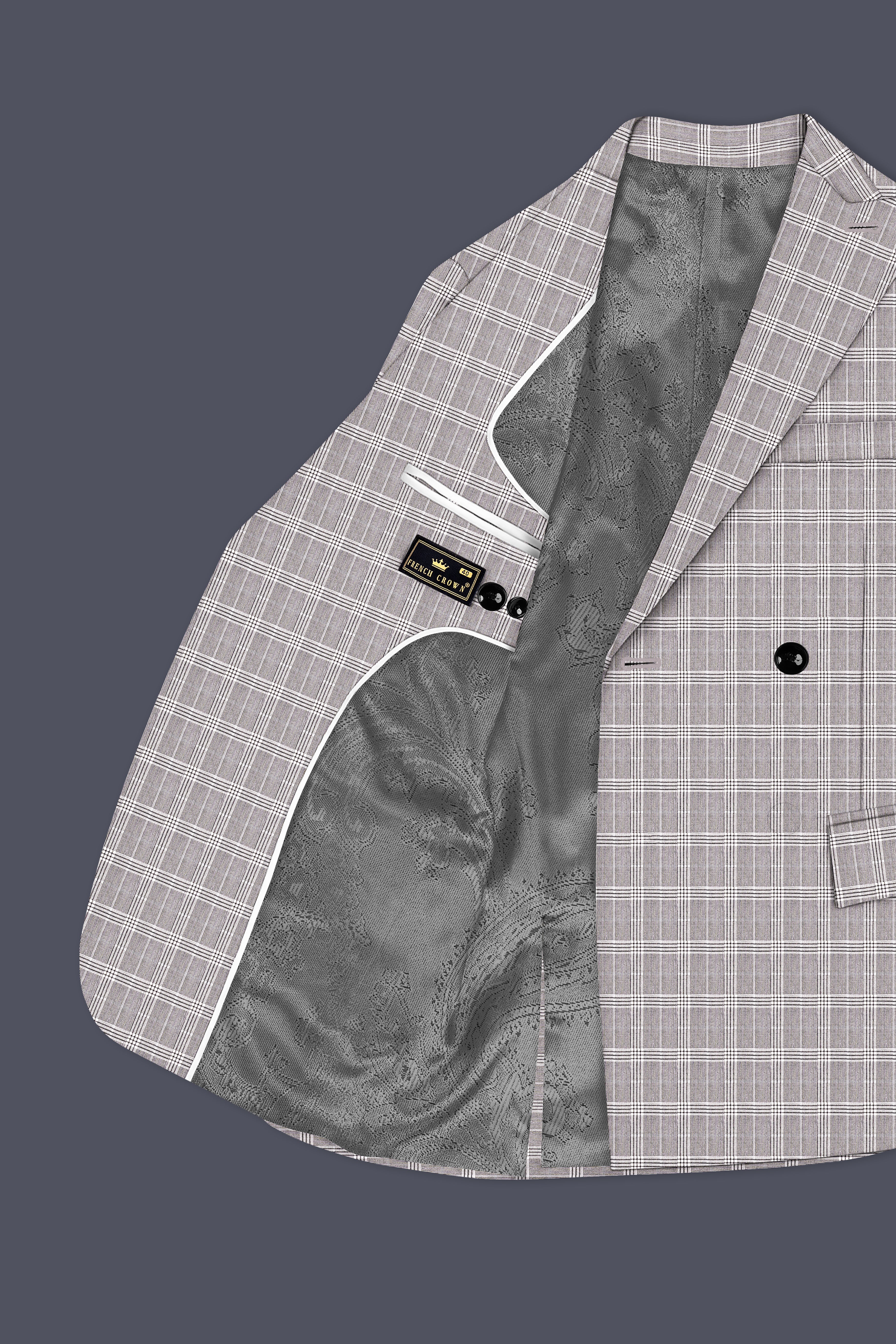 Bronco Gray and White Plaid Double Breasted Suit