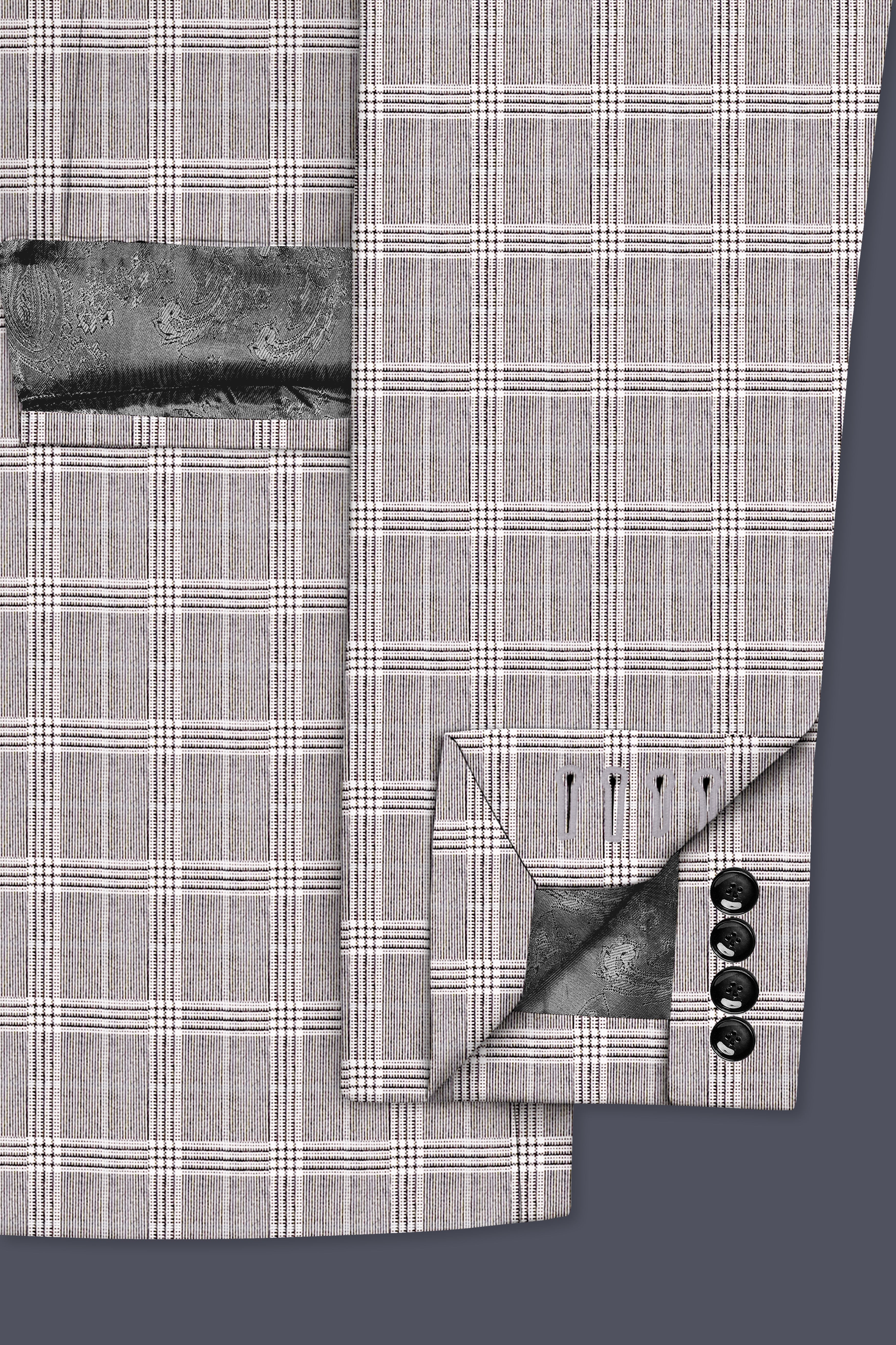 Bronco Gray and White Plaid Double Breasted Suit