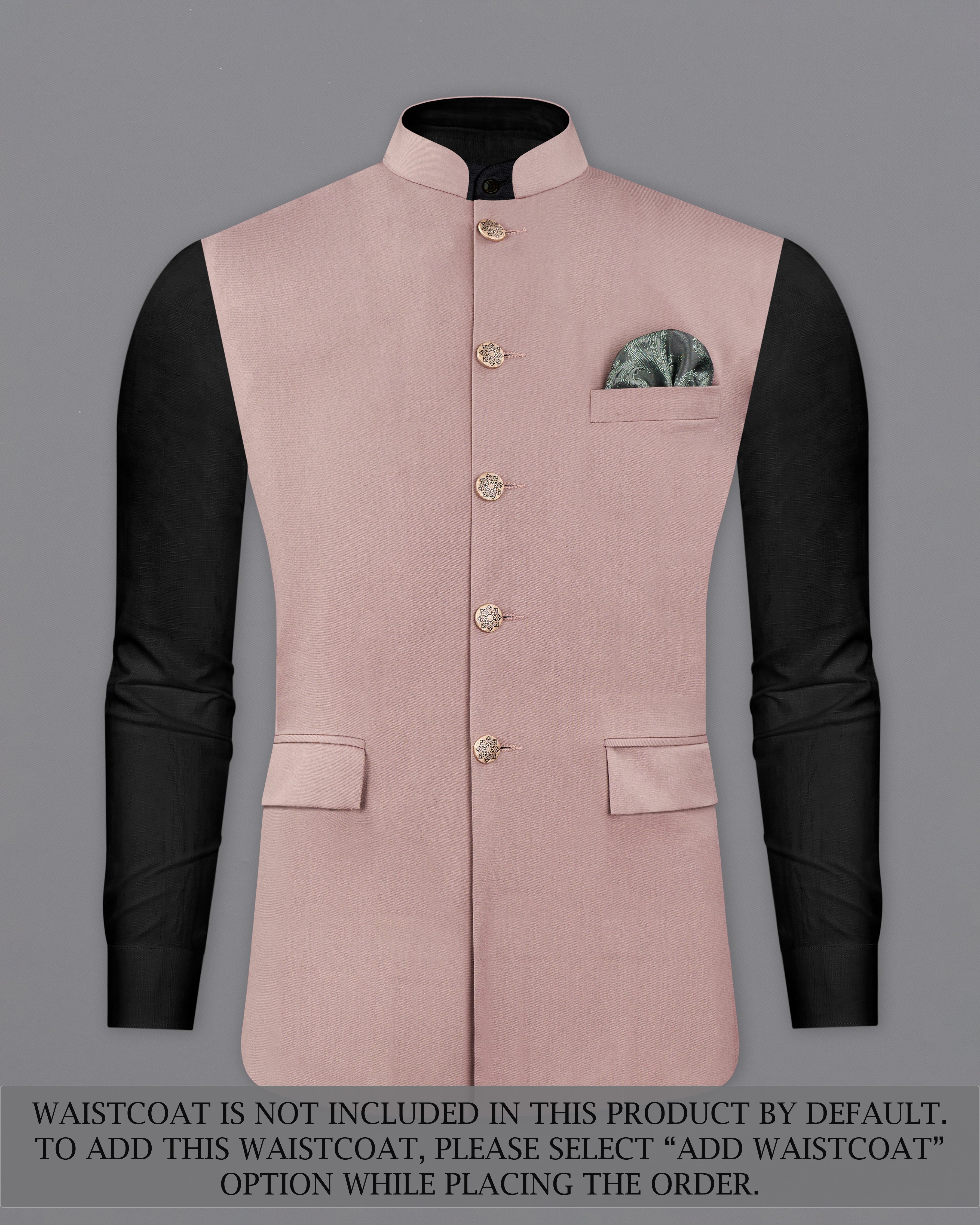 Thatch Light Pink Cross Placket Bandhgala Suit