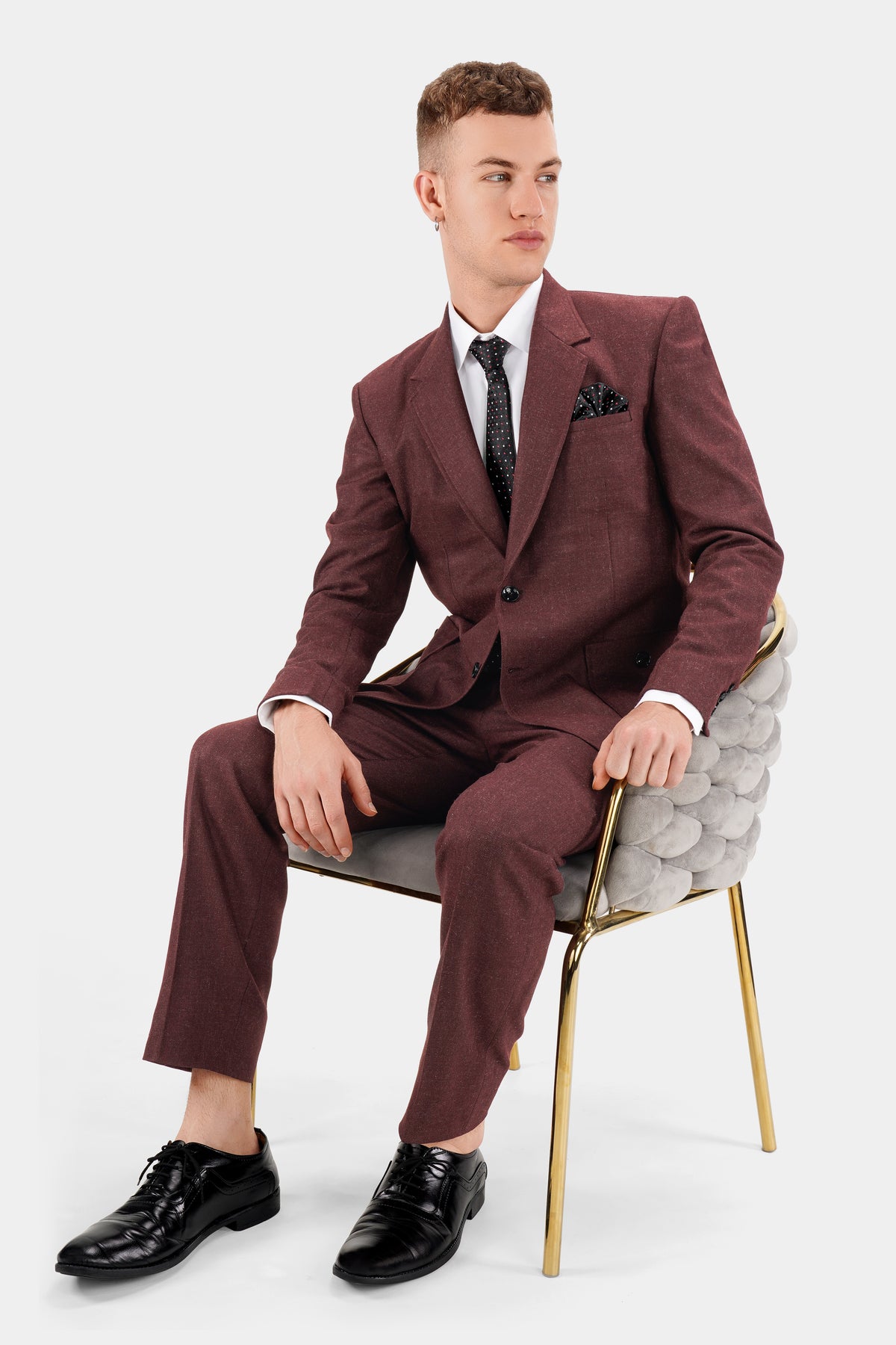 Noir Maroon Tweed Single Breasted Designer Blazer