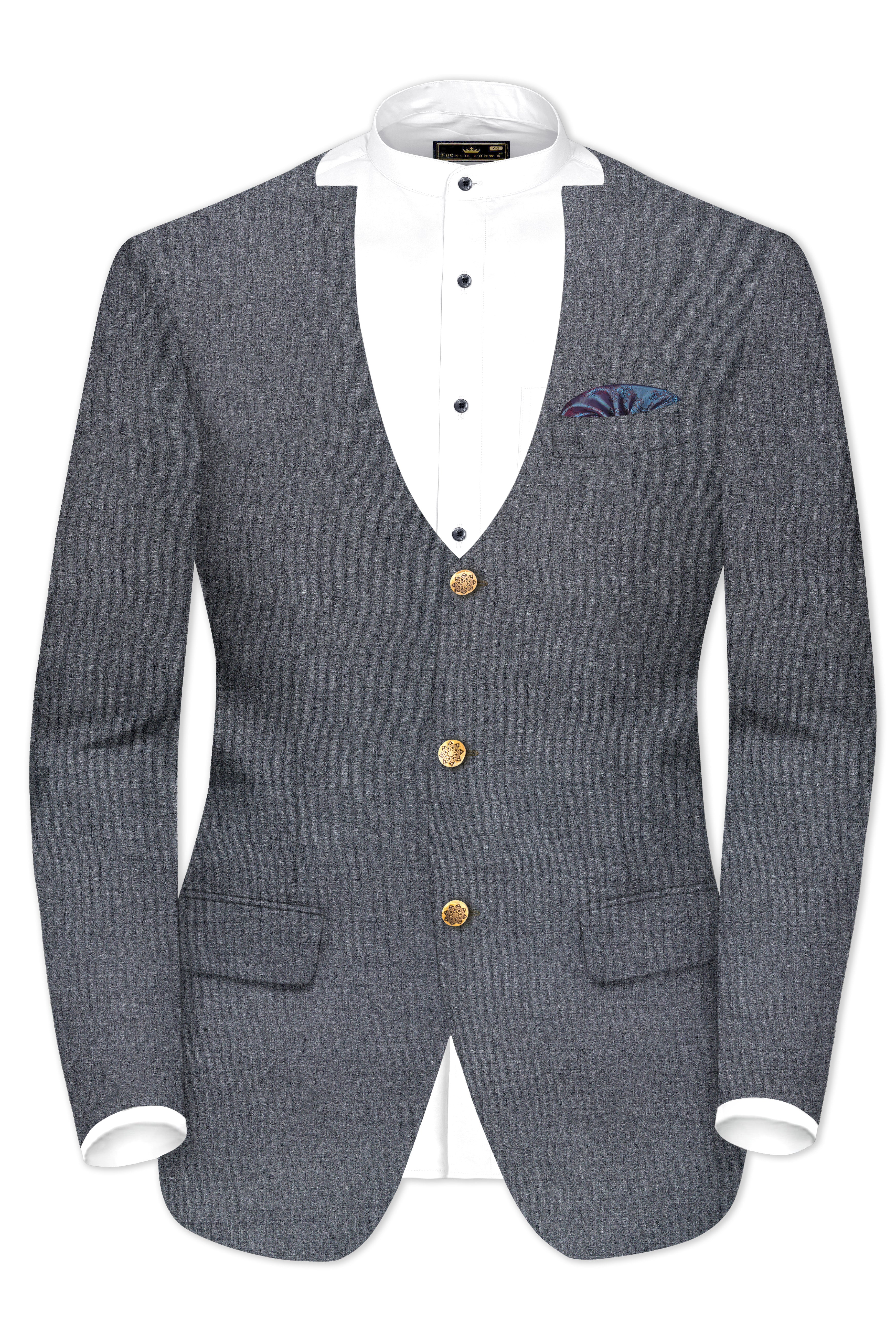 Fuscous Gray Wool Rich Single Breasted Designer Suit