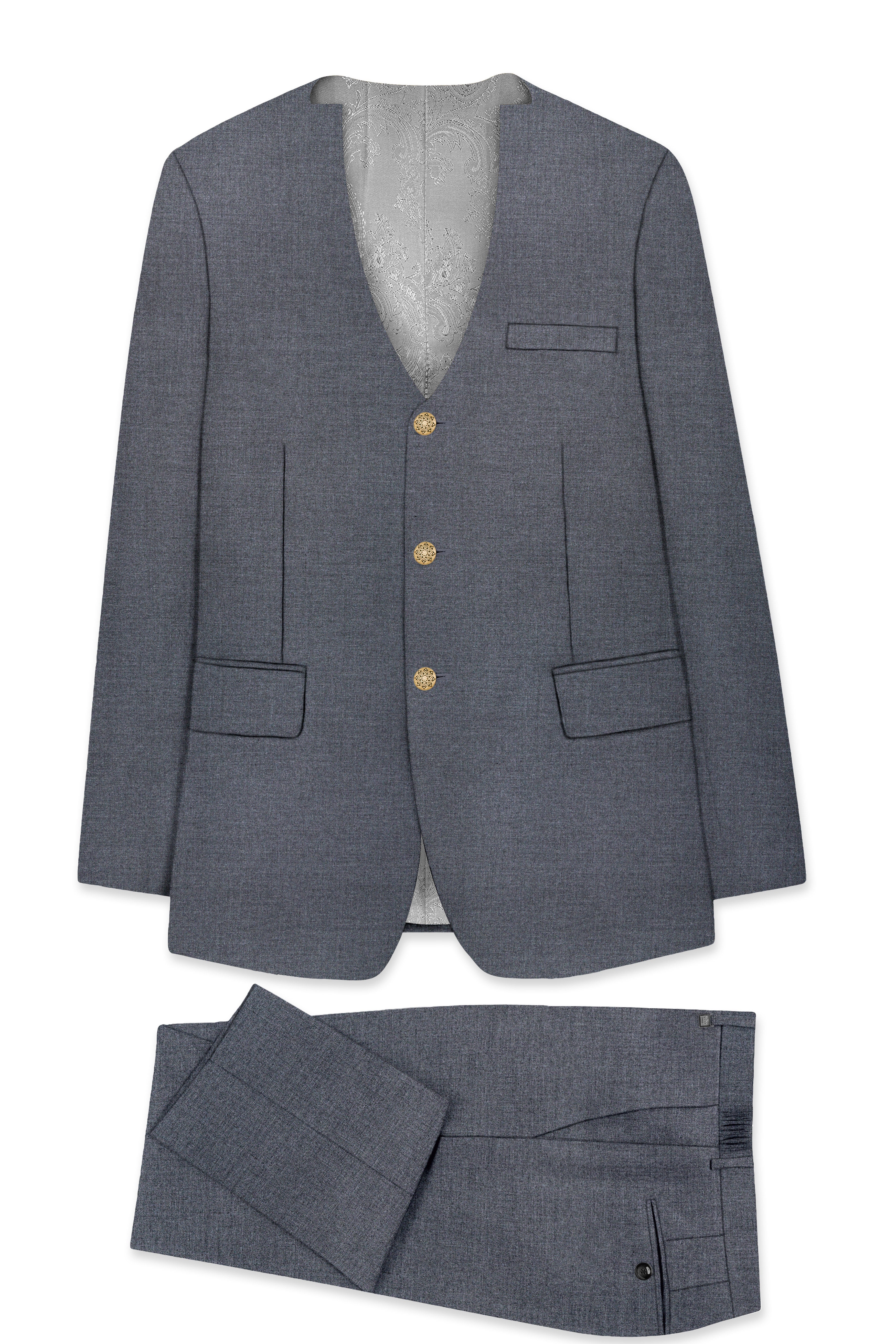 Fuscous Gray Wool Rich Single Breasted Designer Suit