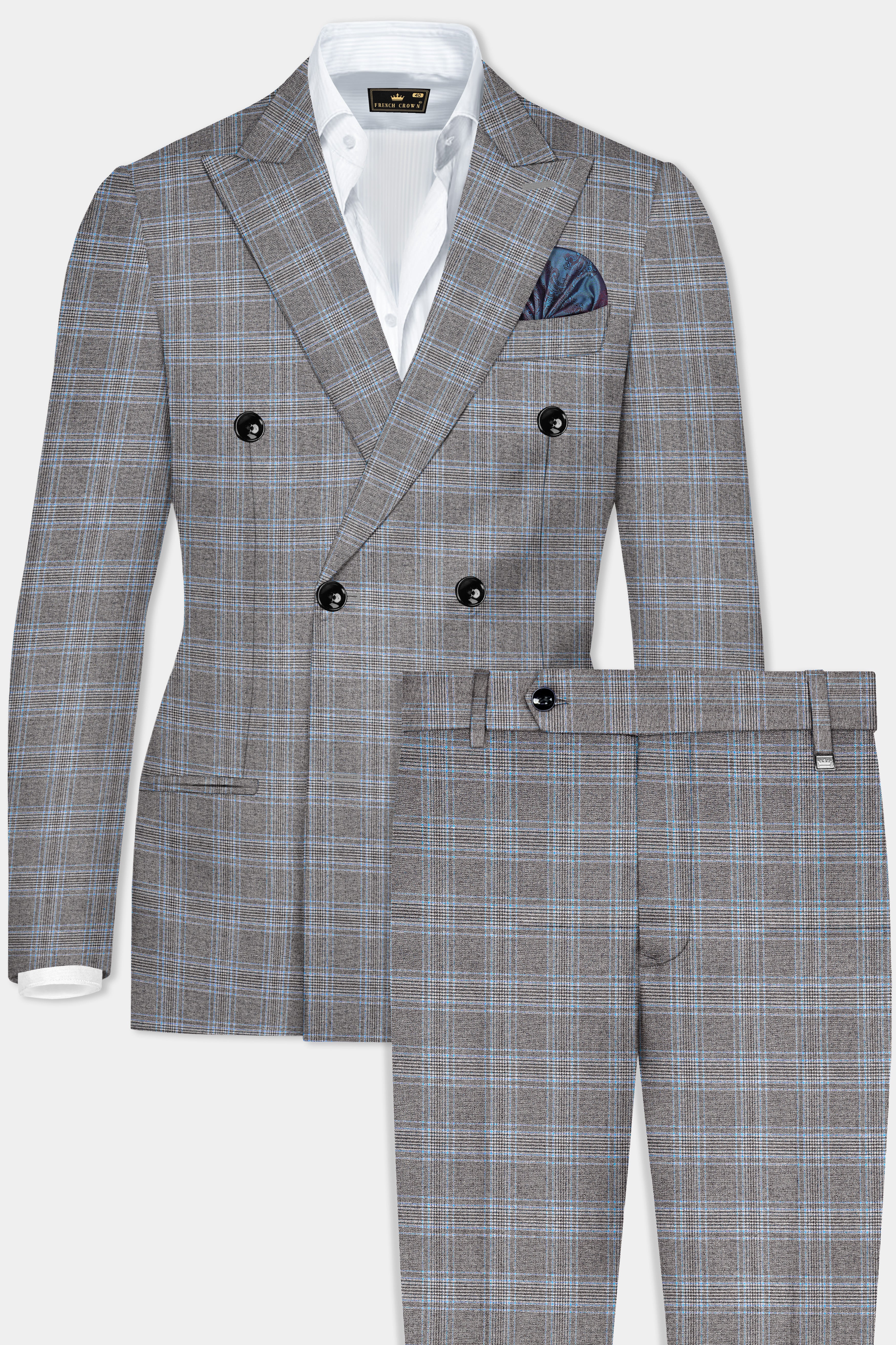 Dorado Brown with Casper Gray Plaid Wool Rich Double Breasted Suit