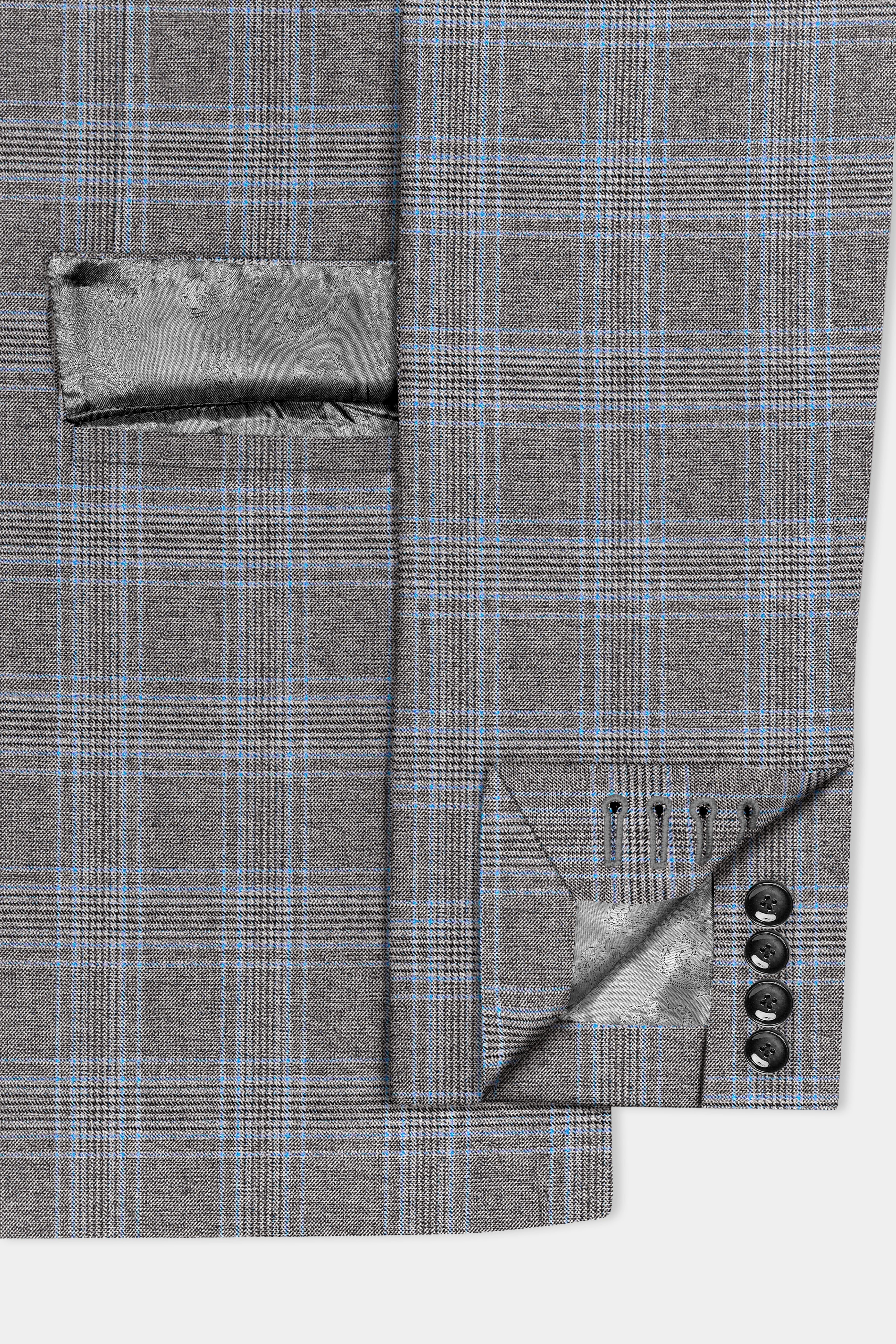 Dorado Blue with Casper Gray Plaid Wool Rich Double Breasted Suit