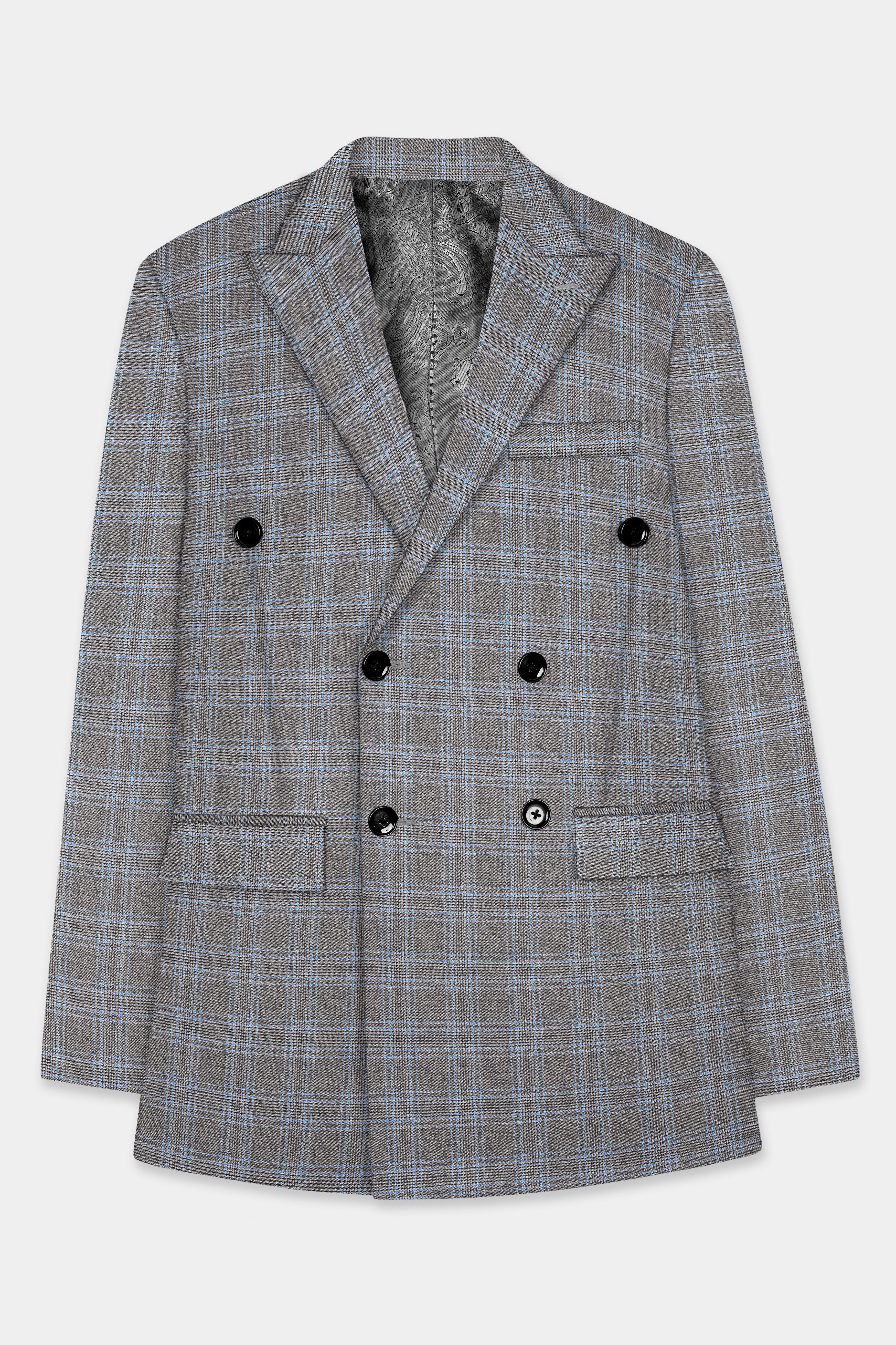 Dorado Blue with Casper Gray Plaid Wool Rich Double Breasted Suit