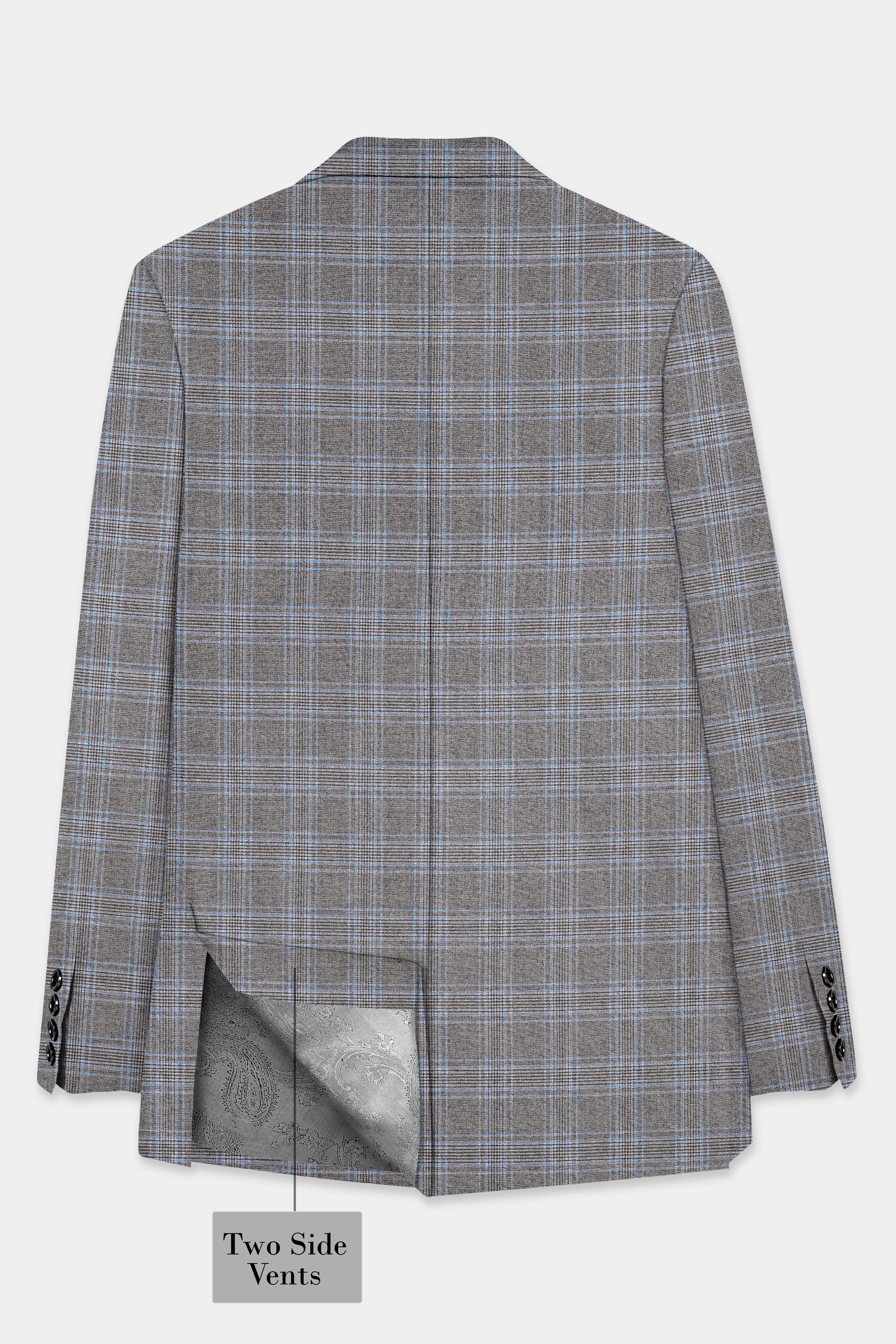 Dorado Blue with Casper Gray Plaid Wool Rich Double Breasted Suit