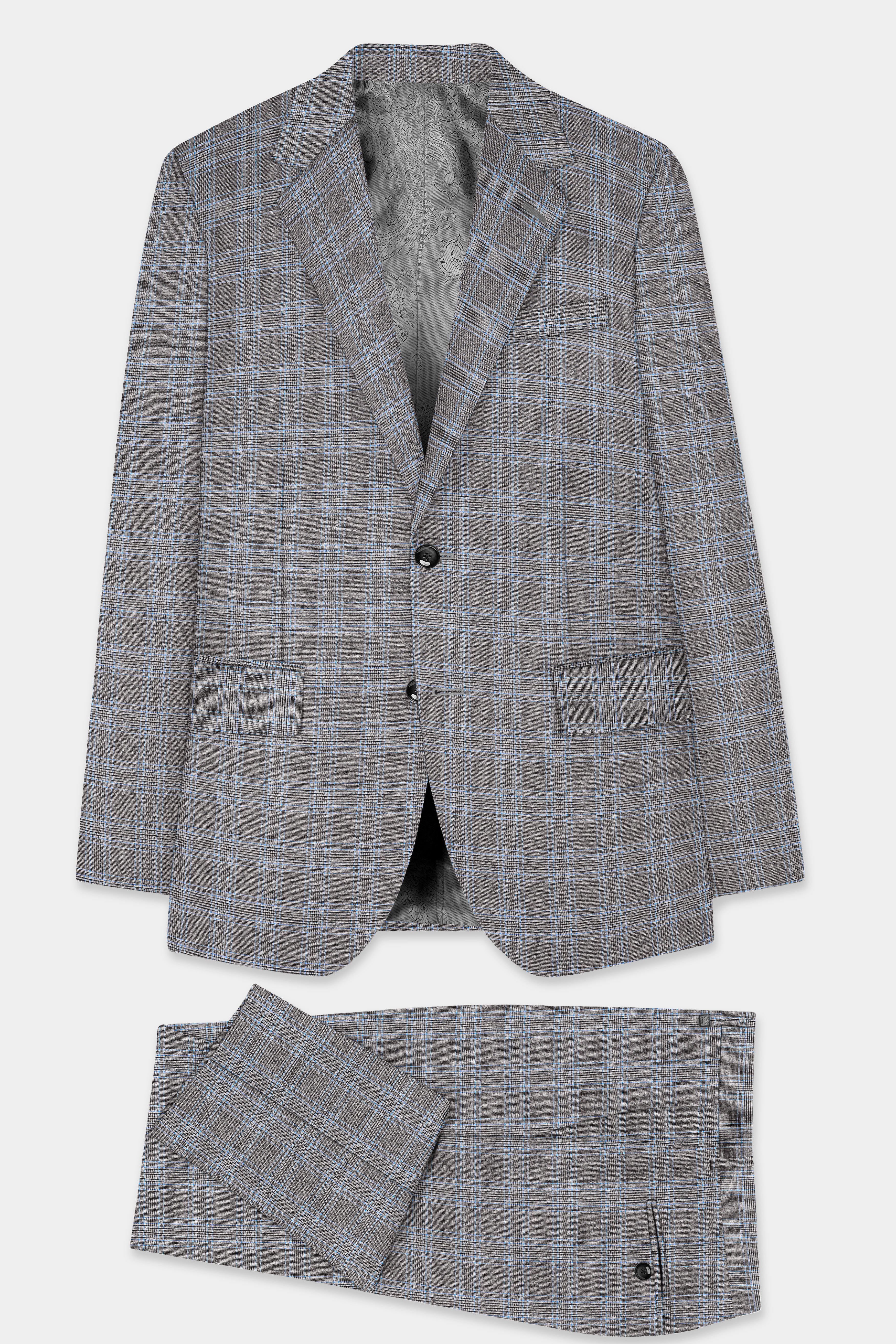 Dorado Brown with Casper Gray Plaid Wool Rich Single Breasted Suit