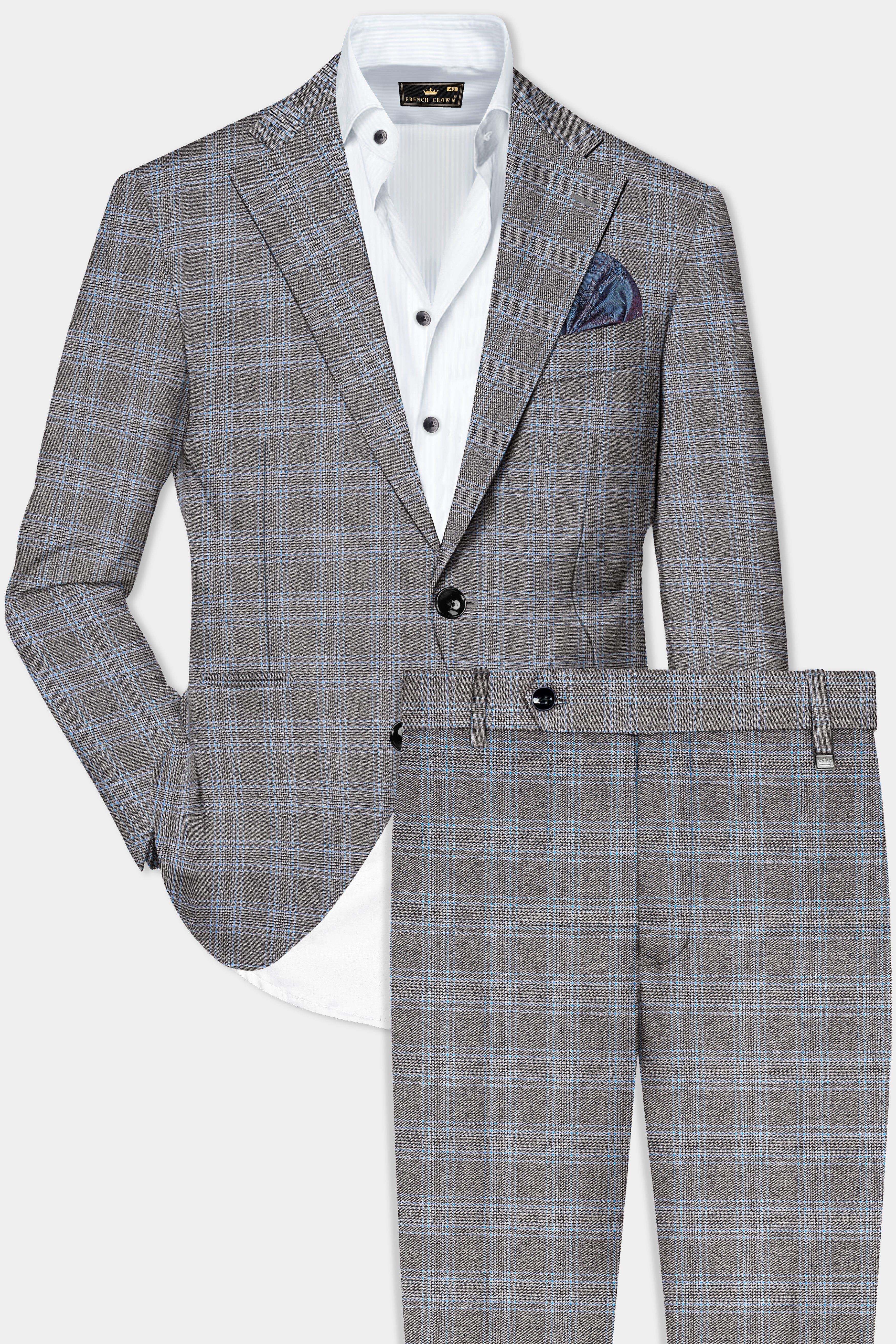 Dorado Brown with Casper Gray Plaid Wool Rich Single Breasted Suit